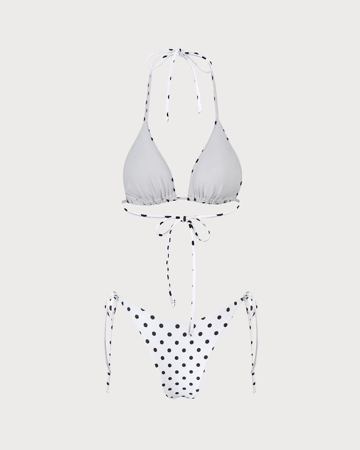 Bikini Halter Triangular de Lunares — Blanco