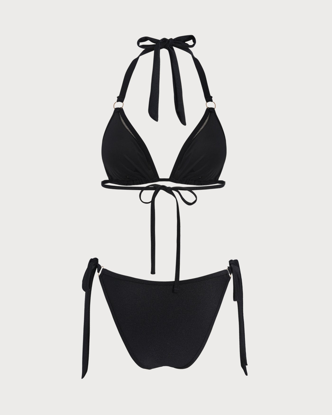 Bikini Triángulo Halter con Anilla — Negro