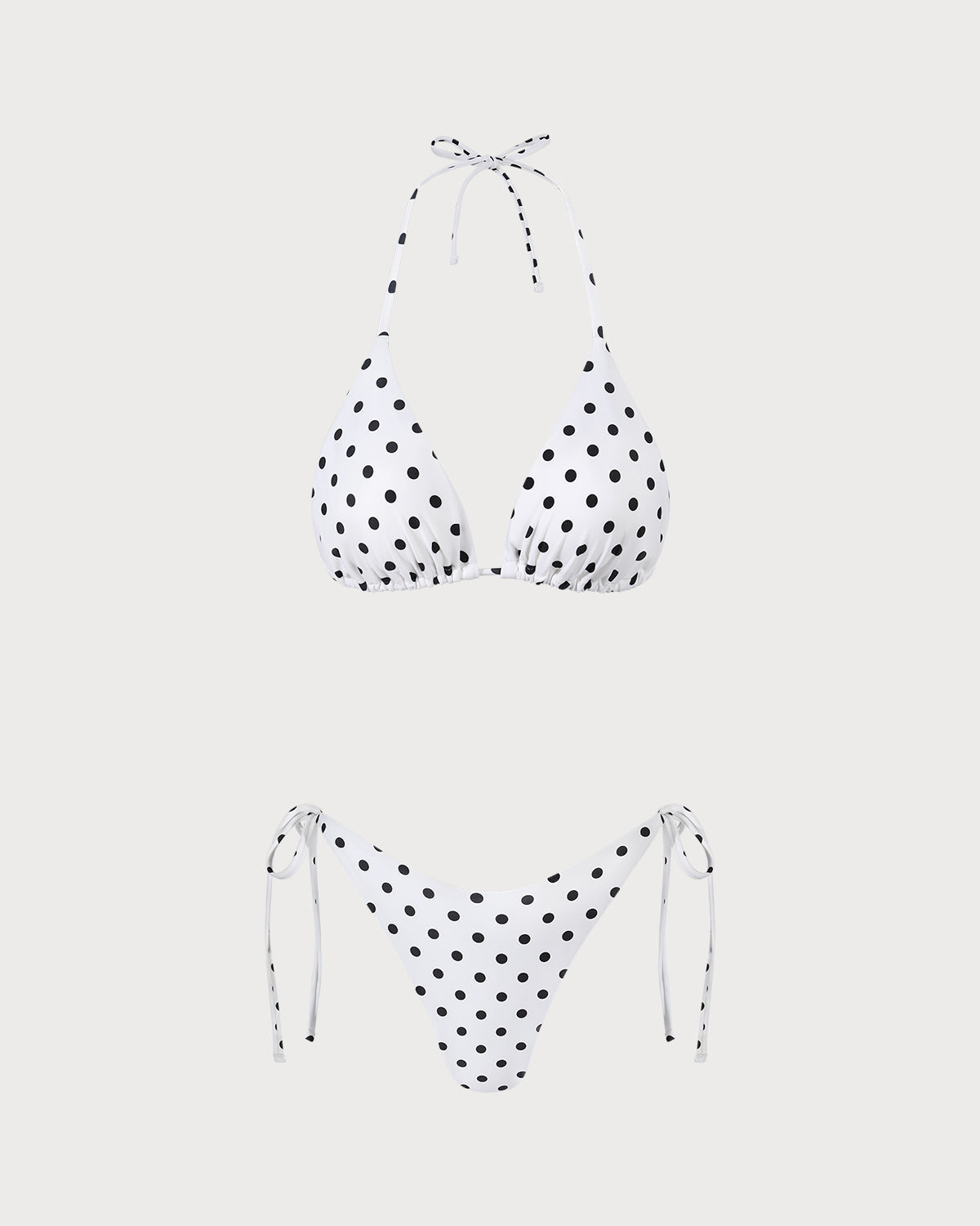 Bikini Halter Triangular de Lunares — Blanco