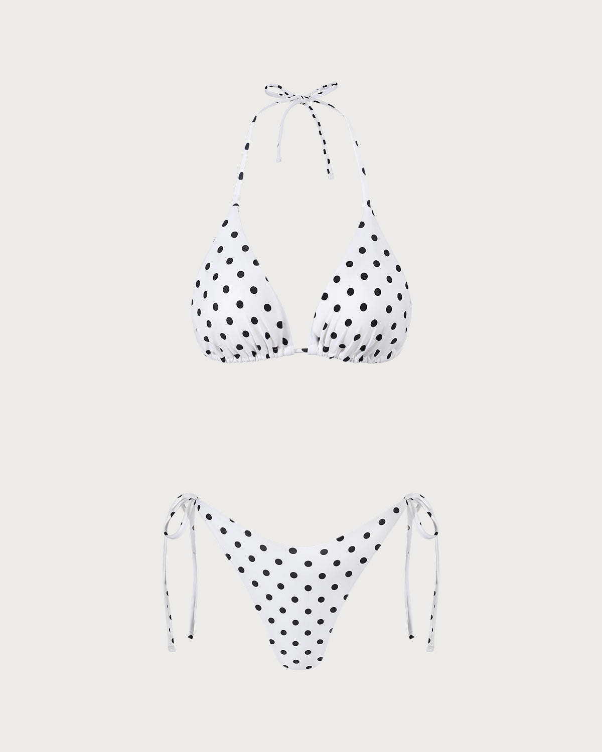 Bikini Halter Triangular de Lunares — Blanco