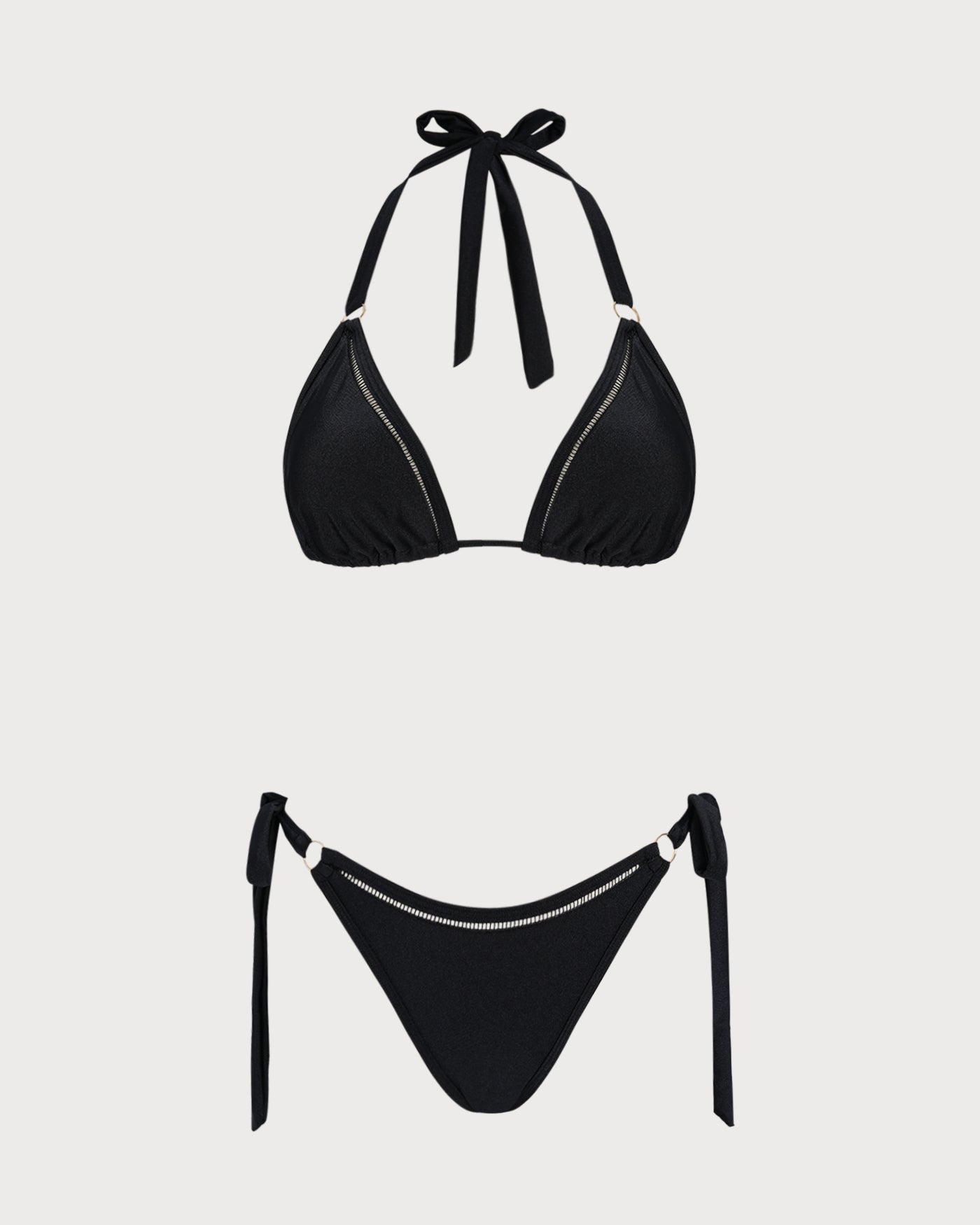 Bikini Triángulo Halter con Anilla — Negro