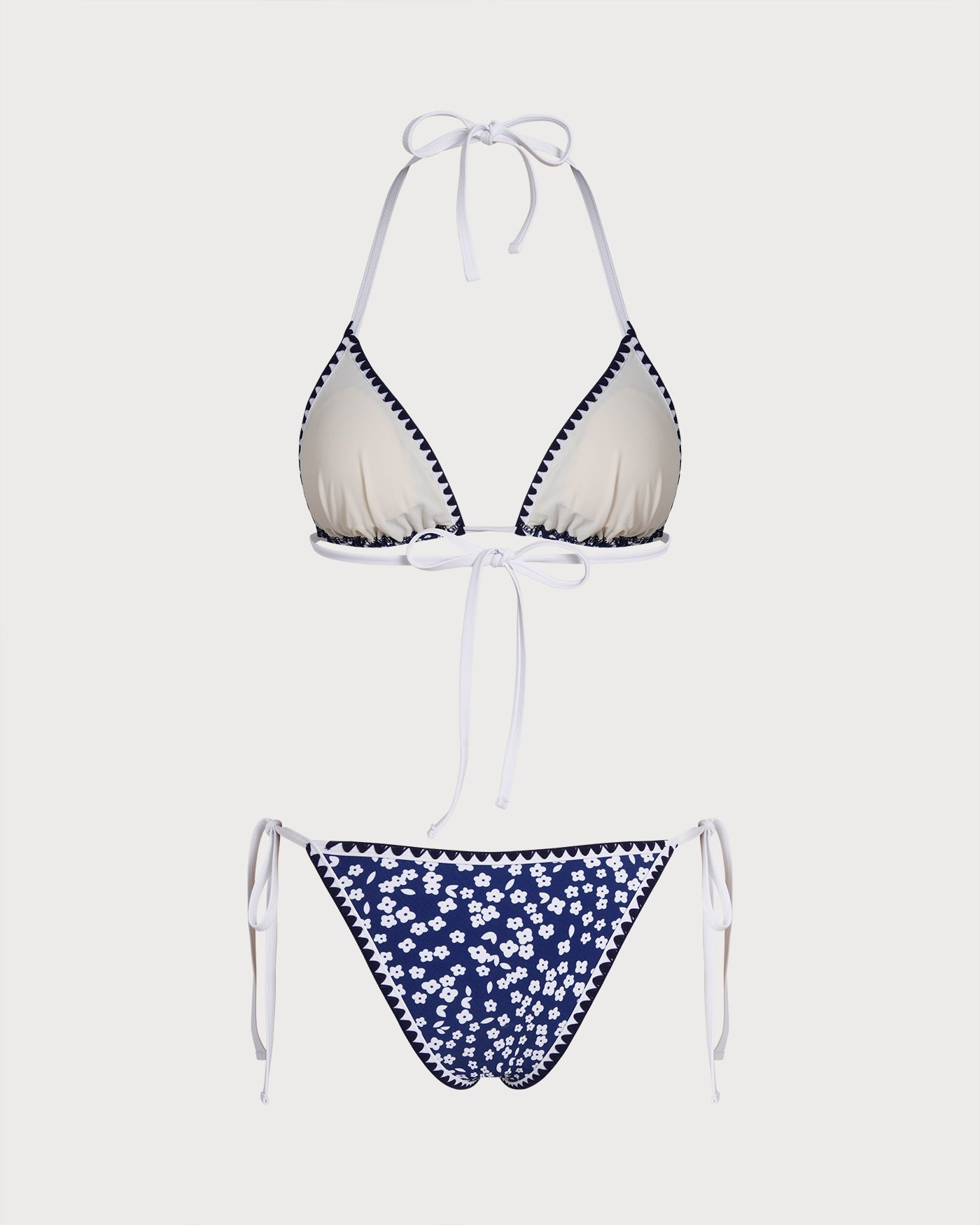 Bikini Floral Halter Triangular — Azul