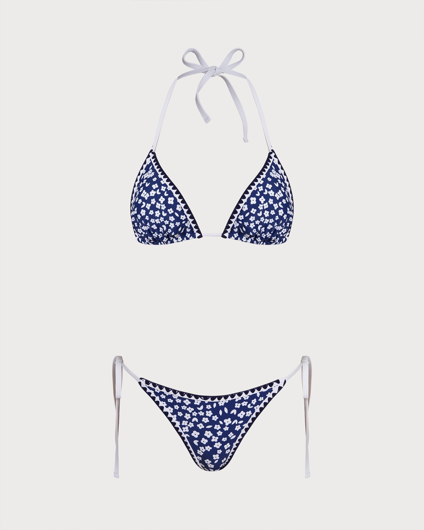 Bikini Floral Halter Triangular — Azul