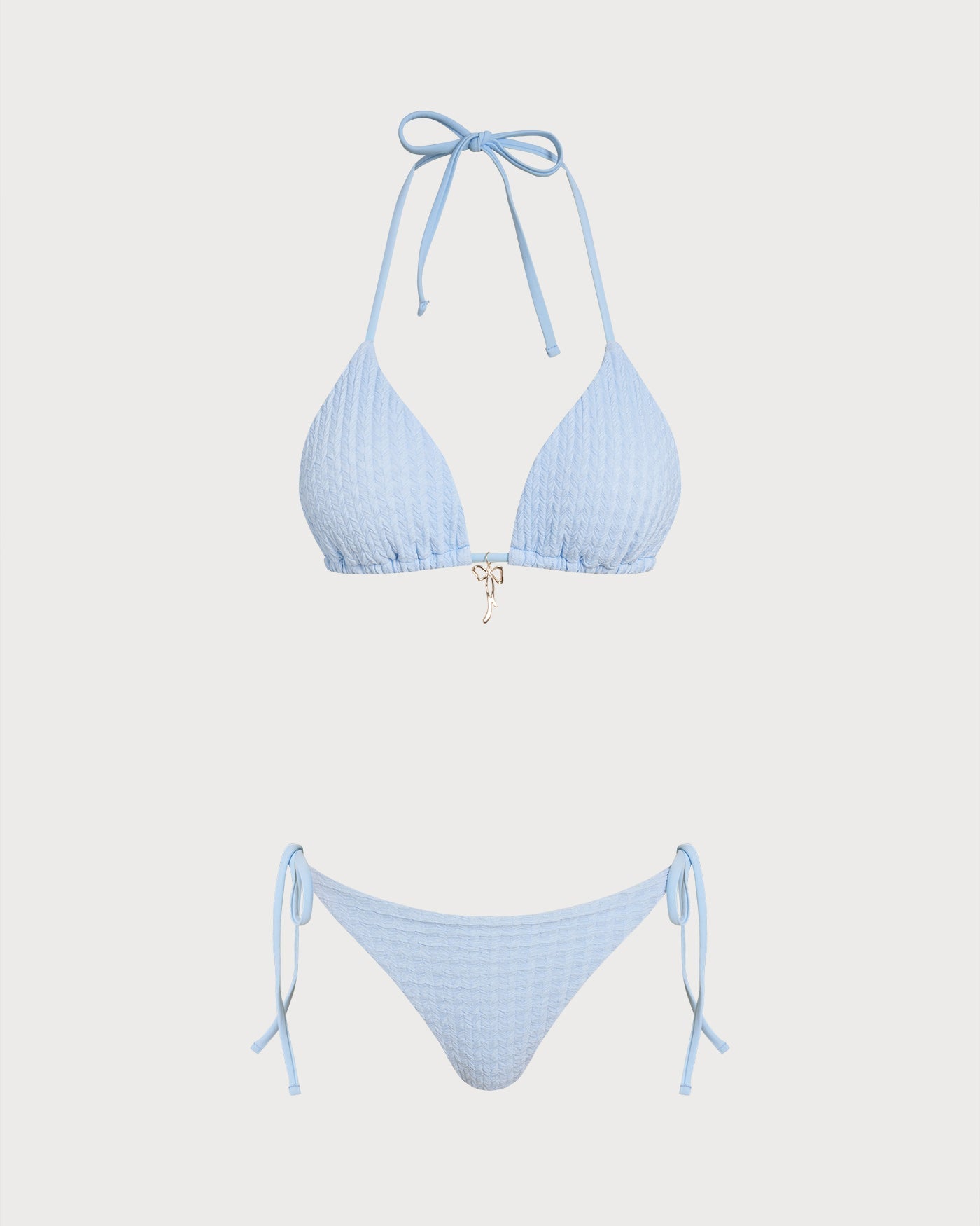 Bikini Halter Triangular con Cordón — Azul