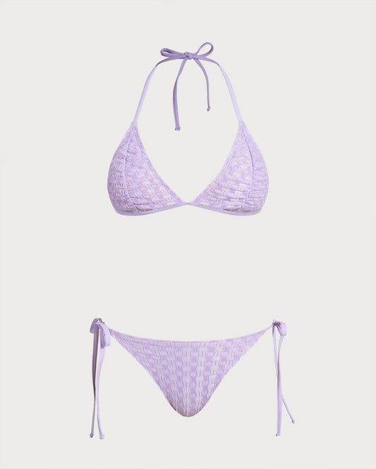 Bikini Halter Texturizado Anudable — Morado