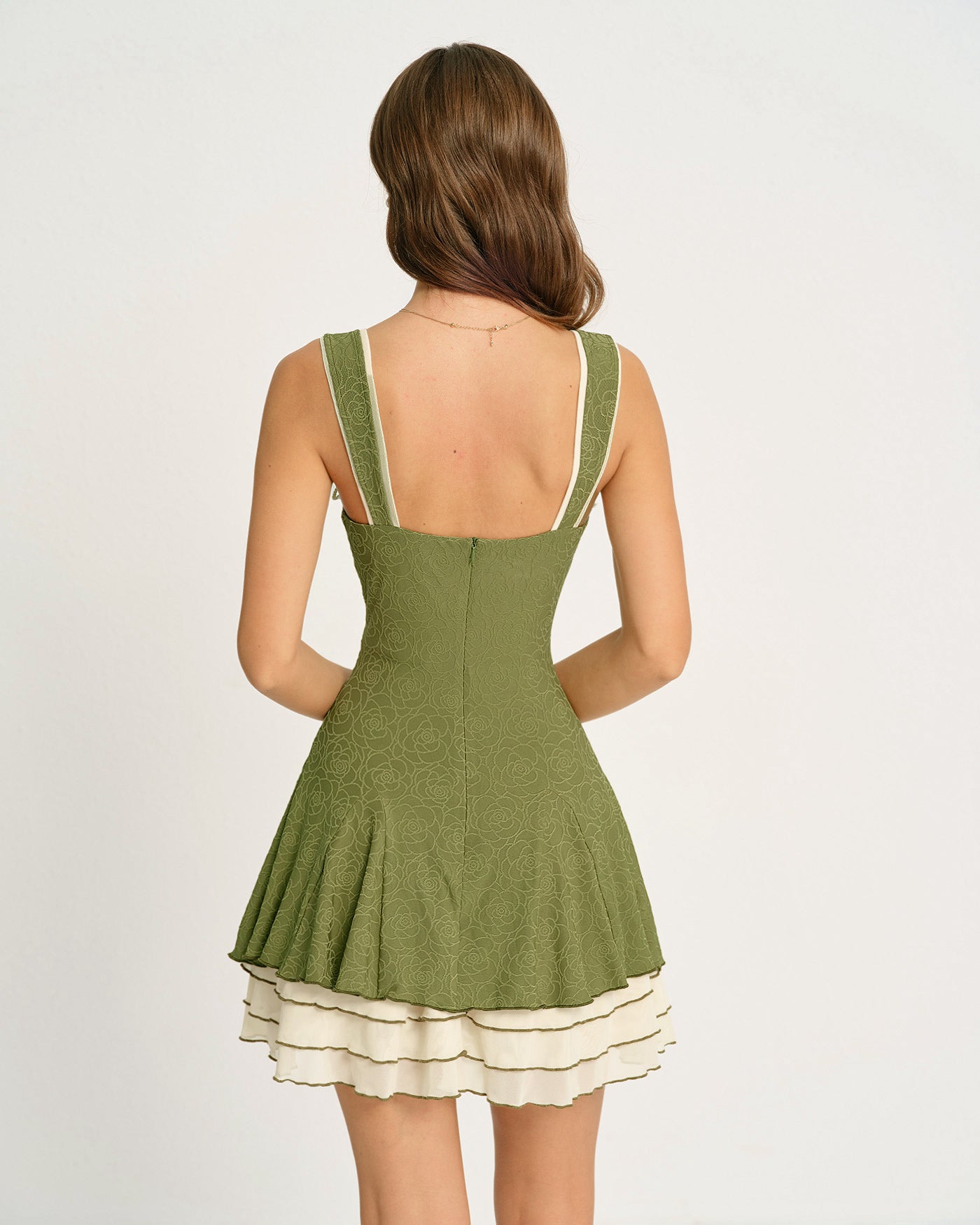 Vestido Mini Slip Floral Jacquard — Verde