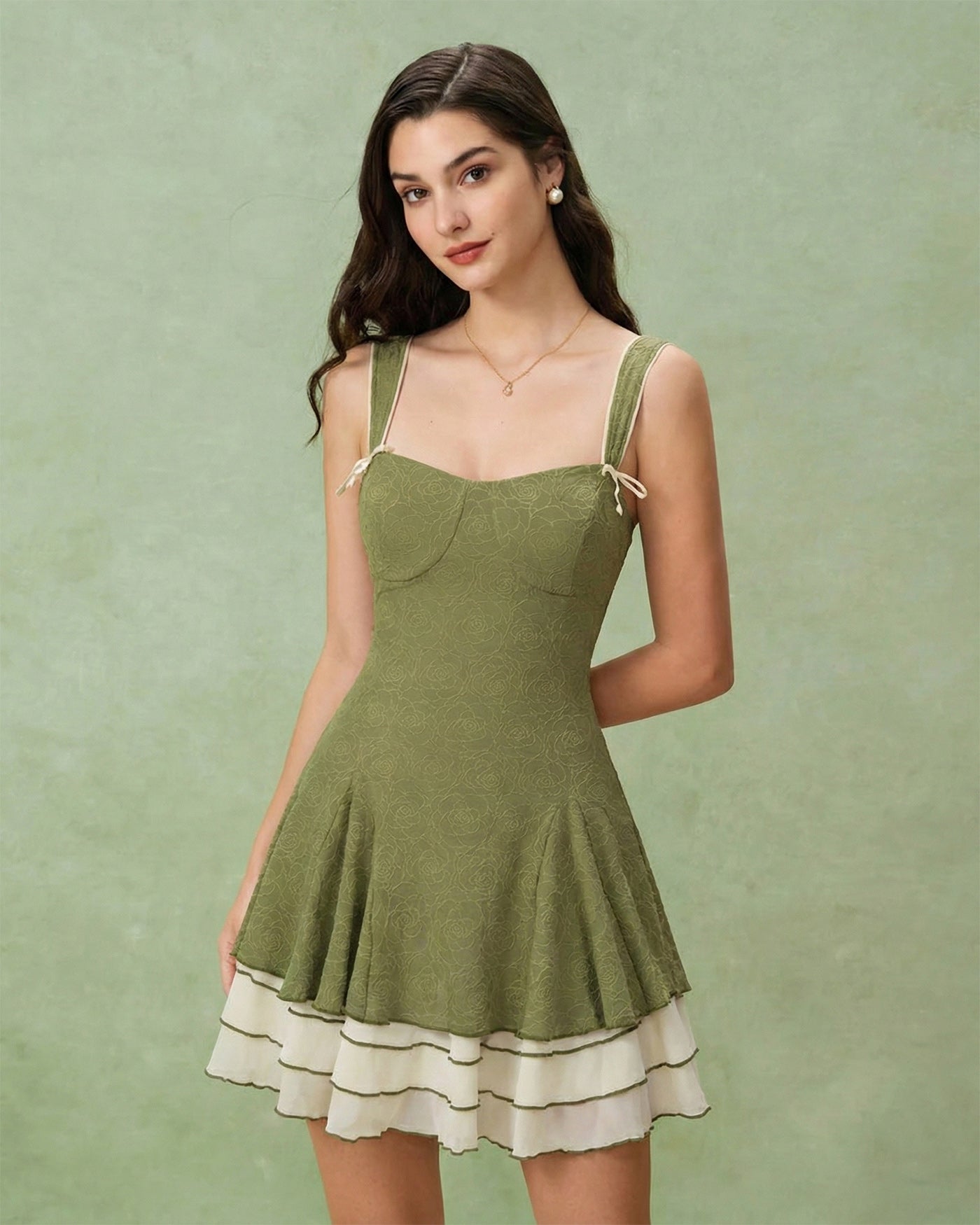 Vestido Mini Slip Floral Jacquard — Verde