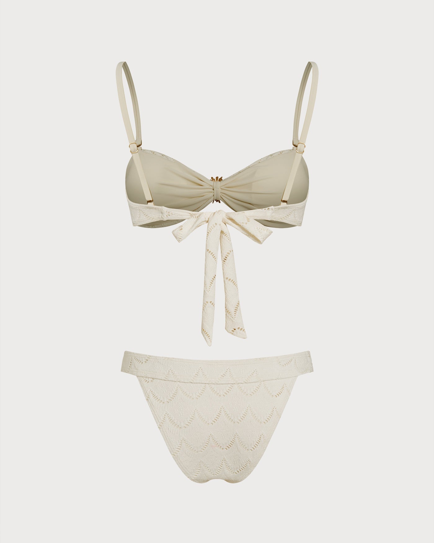 Bikini Bandeau con Cordón Floral — Blanco Roto