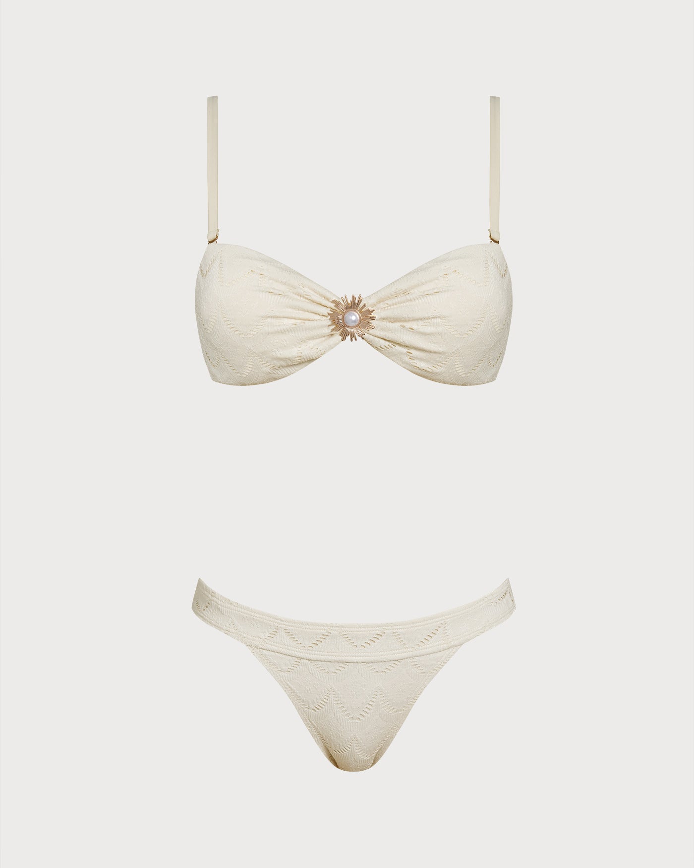 Bikini Bandeau con Cordón Floral — Blanco Roto