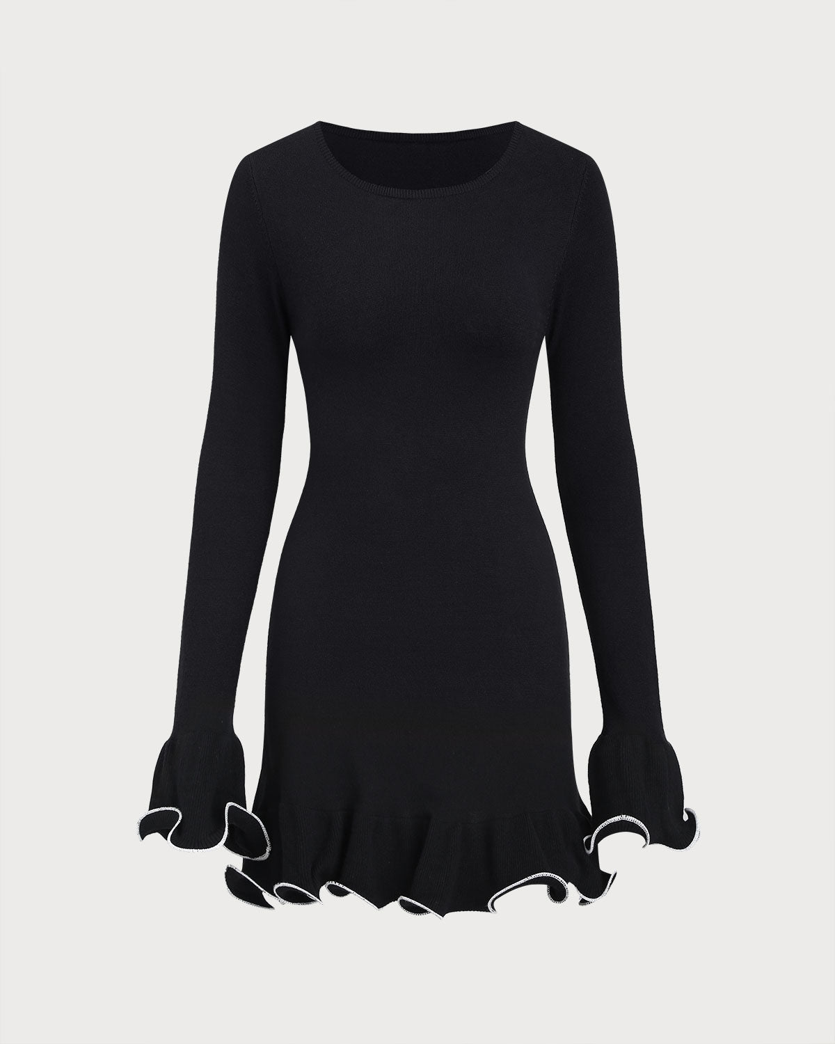 Vestido Mini de Punto con Volantes — Negro