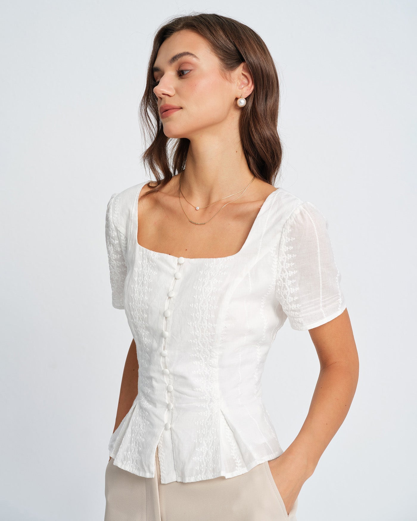 Blusa Floral Texturizada — Blanco