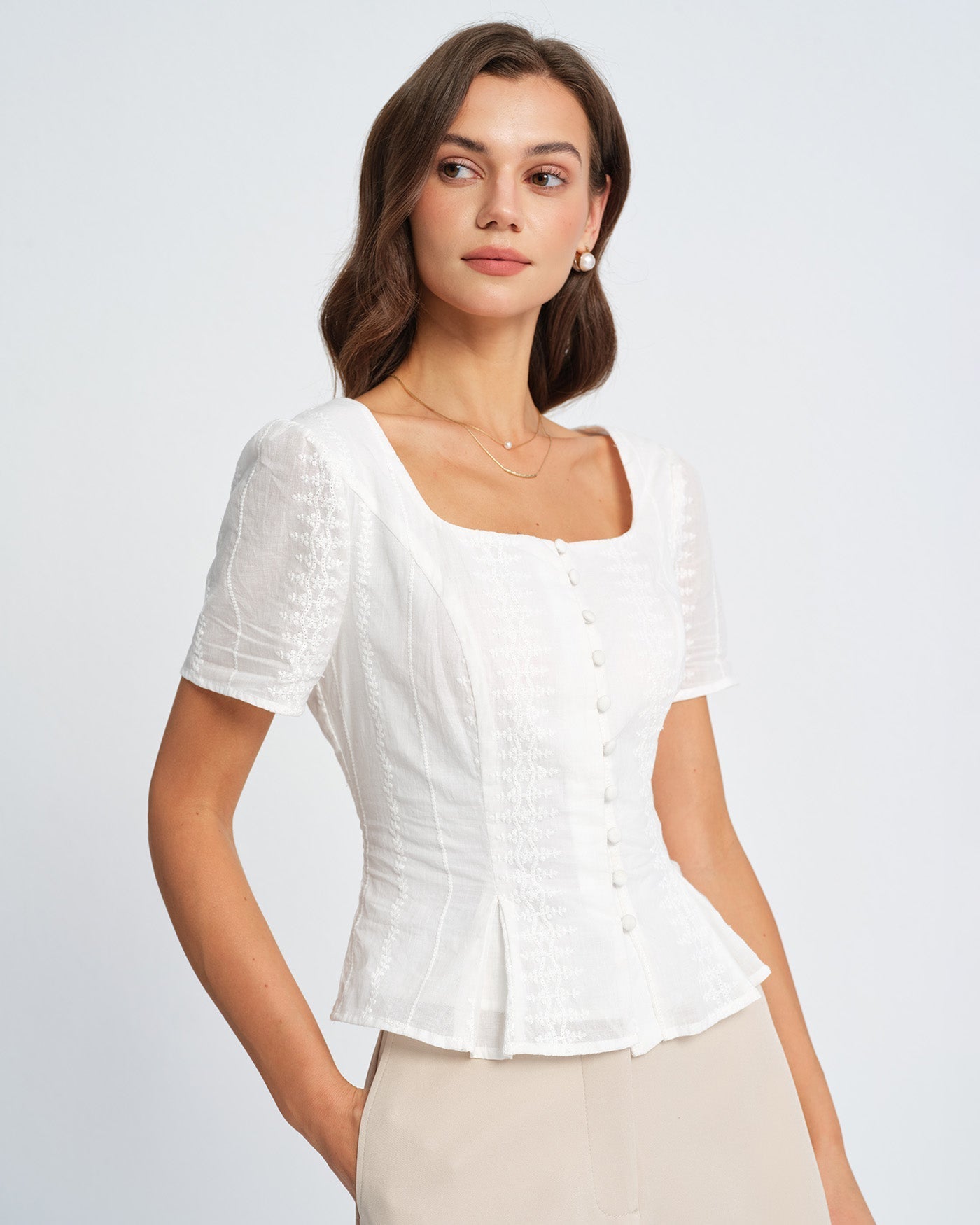 Blusa Floral Texturizada — Blanco