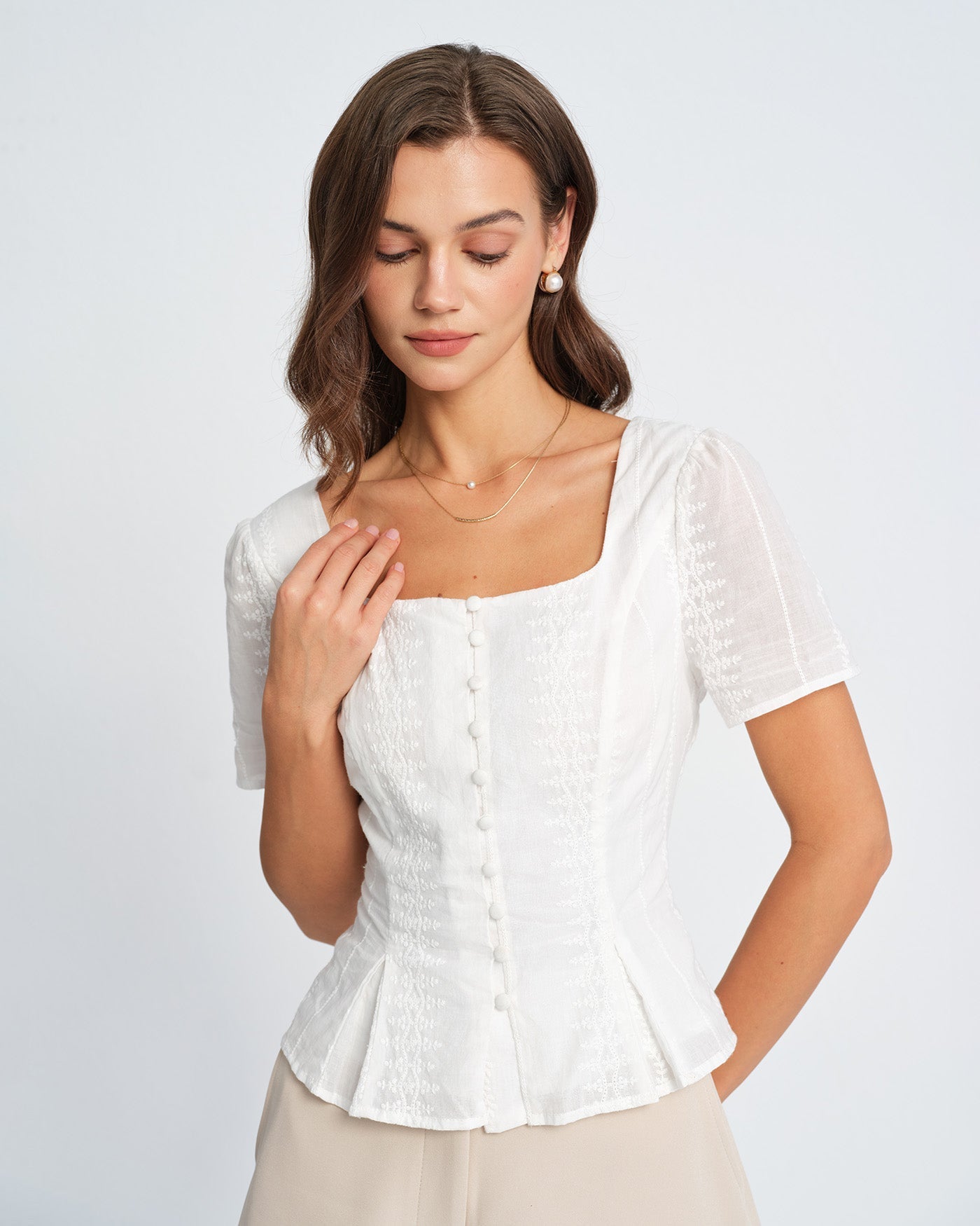 Blusa Floral Texturizada — Blanco