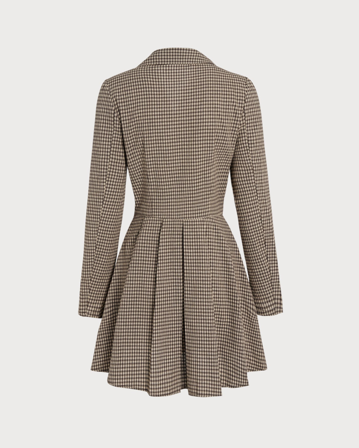 Vestido Mini de Vichy con Cuello — Marrón