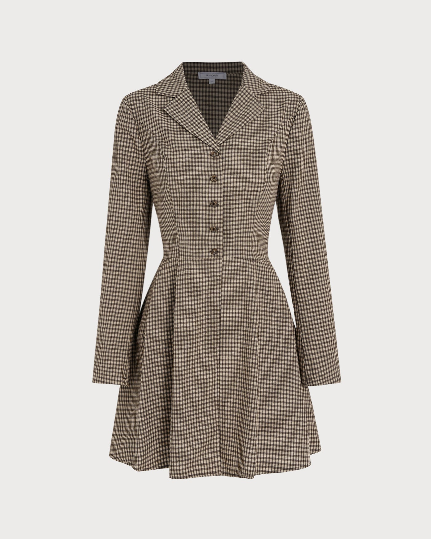 Vestido Mini de Vichy con Cuello — Marrón