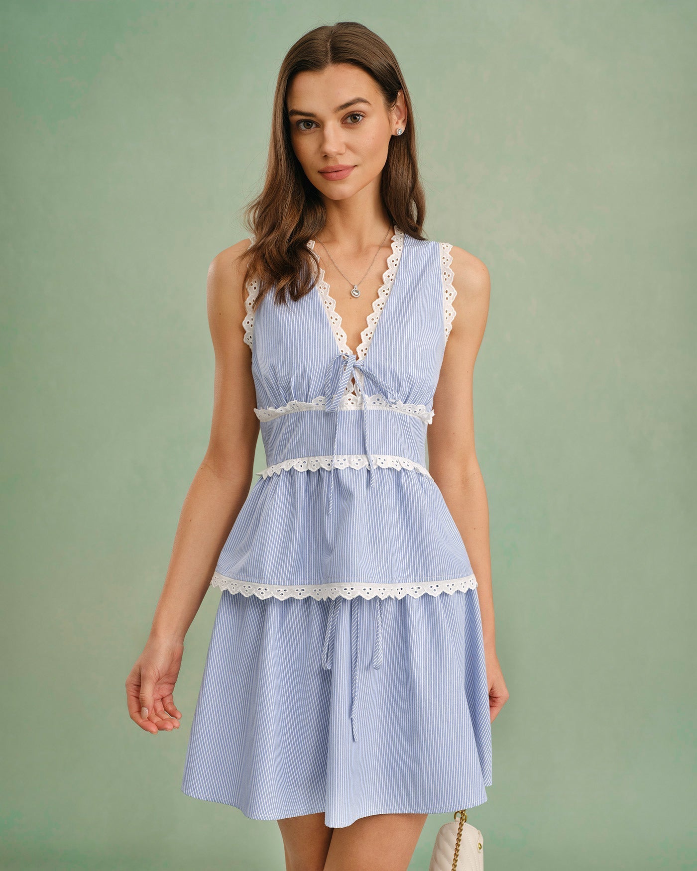 Falda Mini Rayas con Lazada — Azul