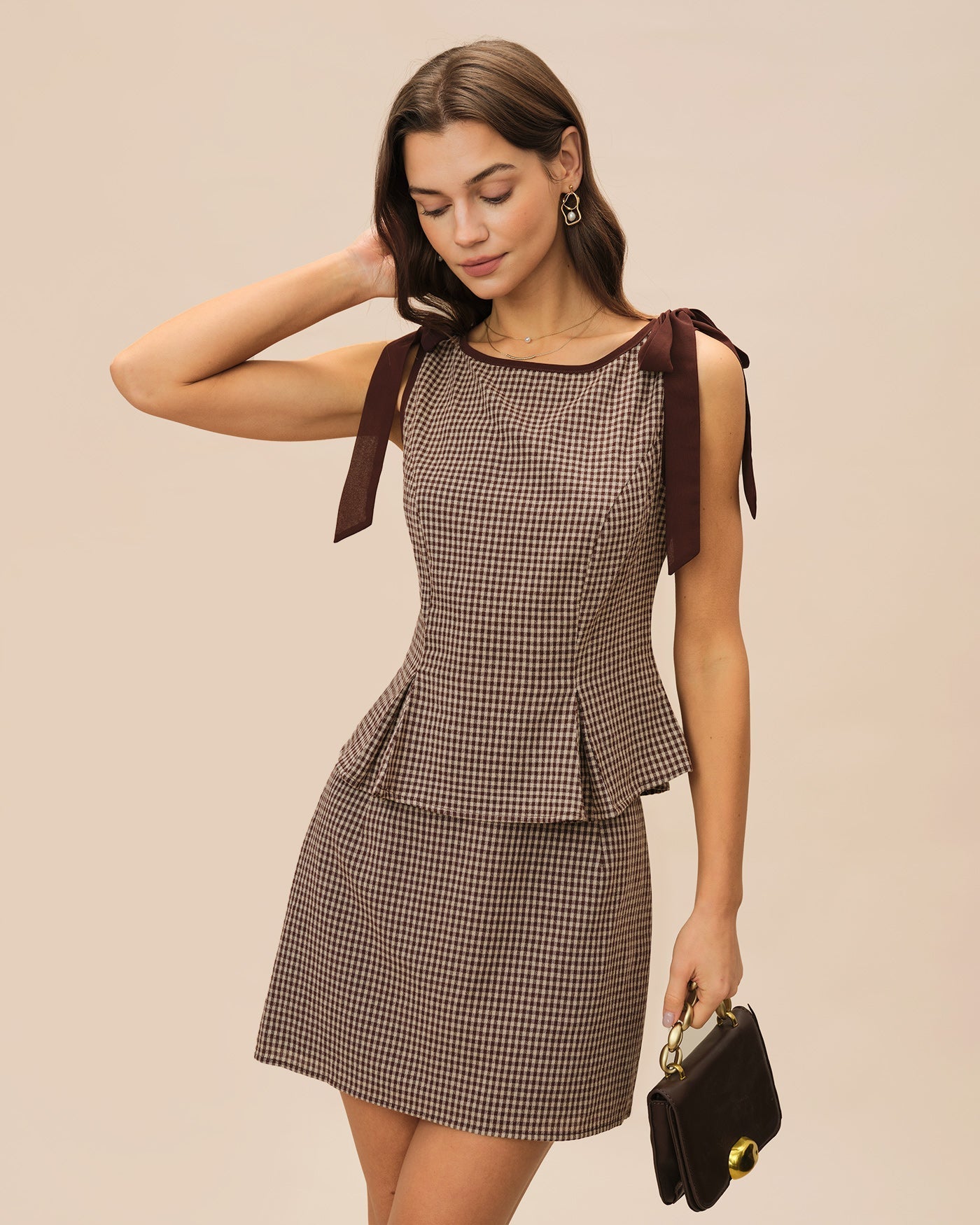 Falda Mini de Cuadros — Marrón