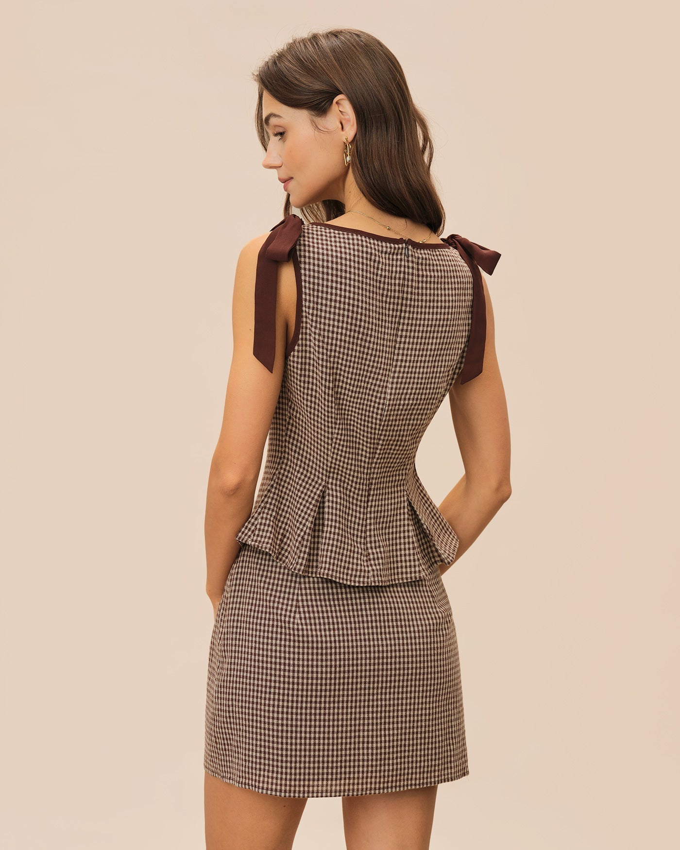 Falda Mini de Cuadros — Marrón