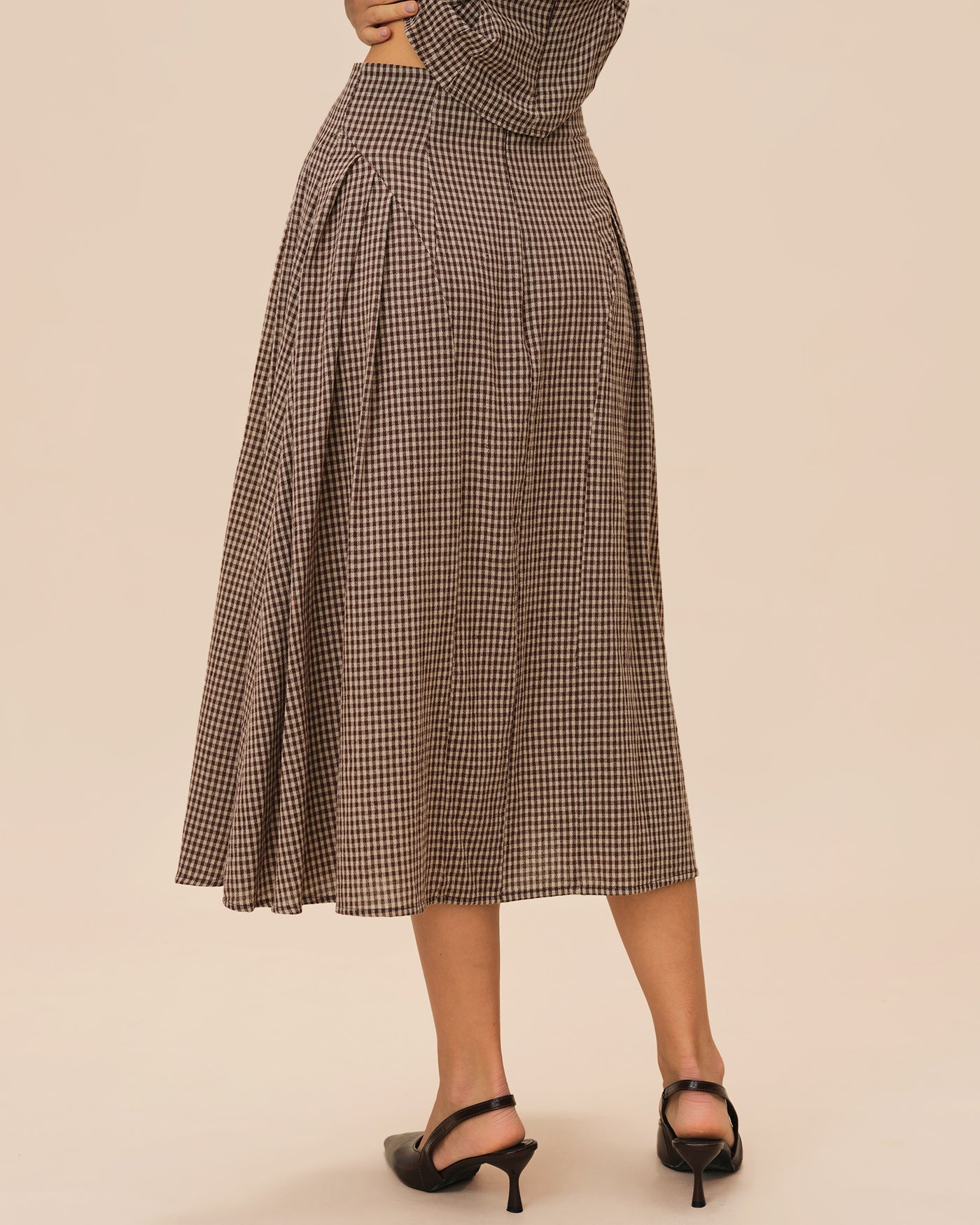 Falda Midi de Cuadros — Marrón