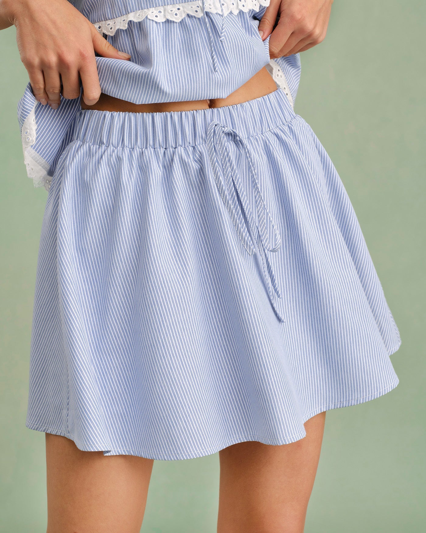 Falda Mini Rayas con Lazada — Azul