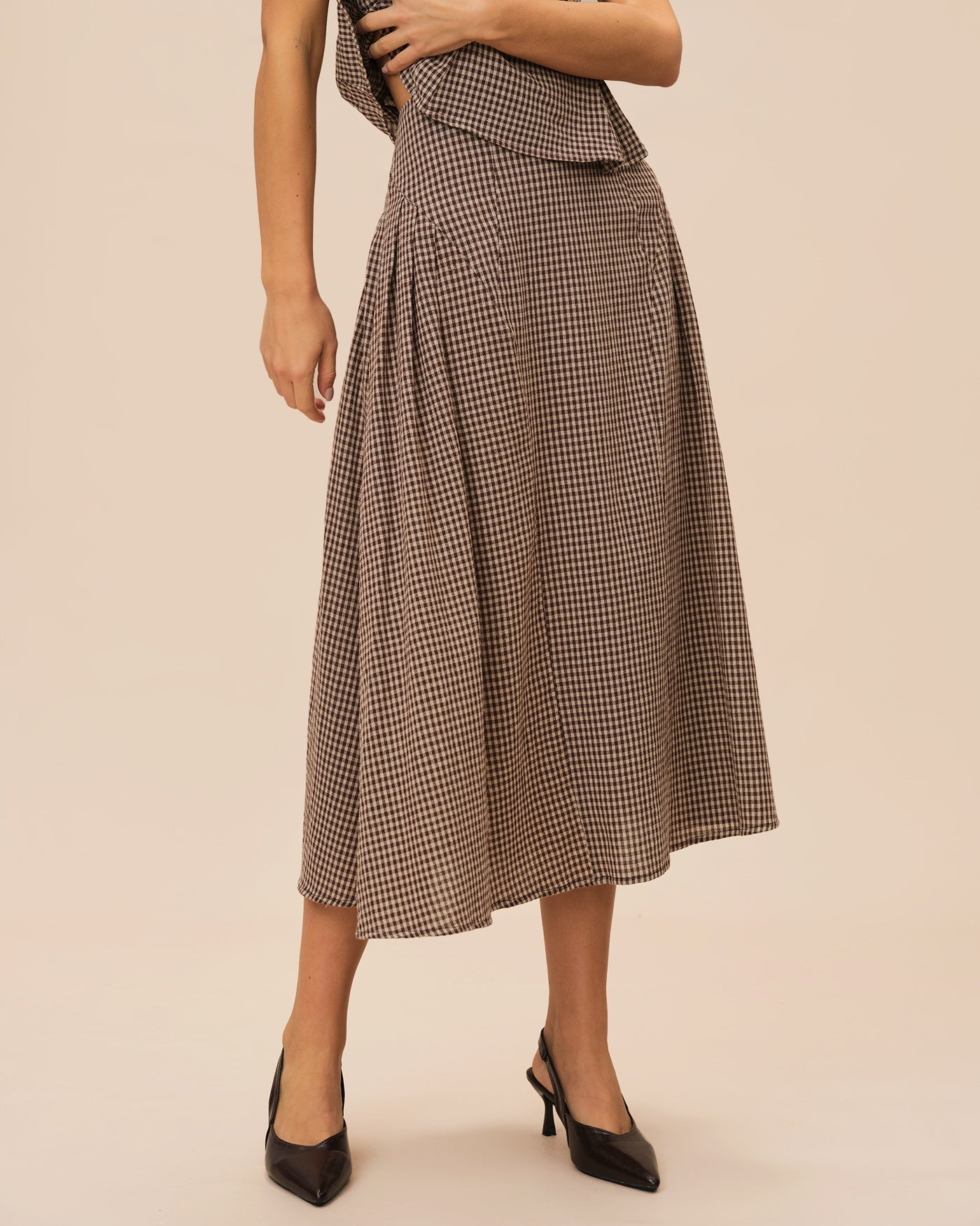 Falda Midi de Cuadros — Marrón