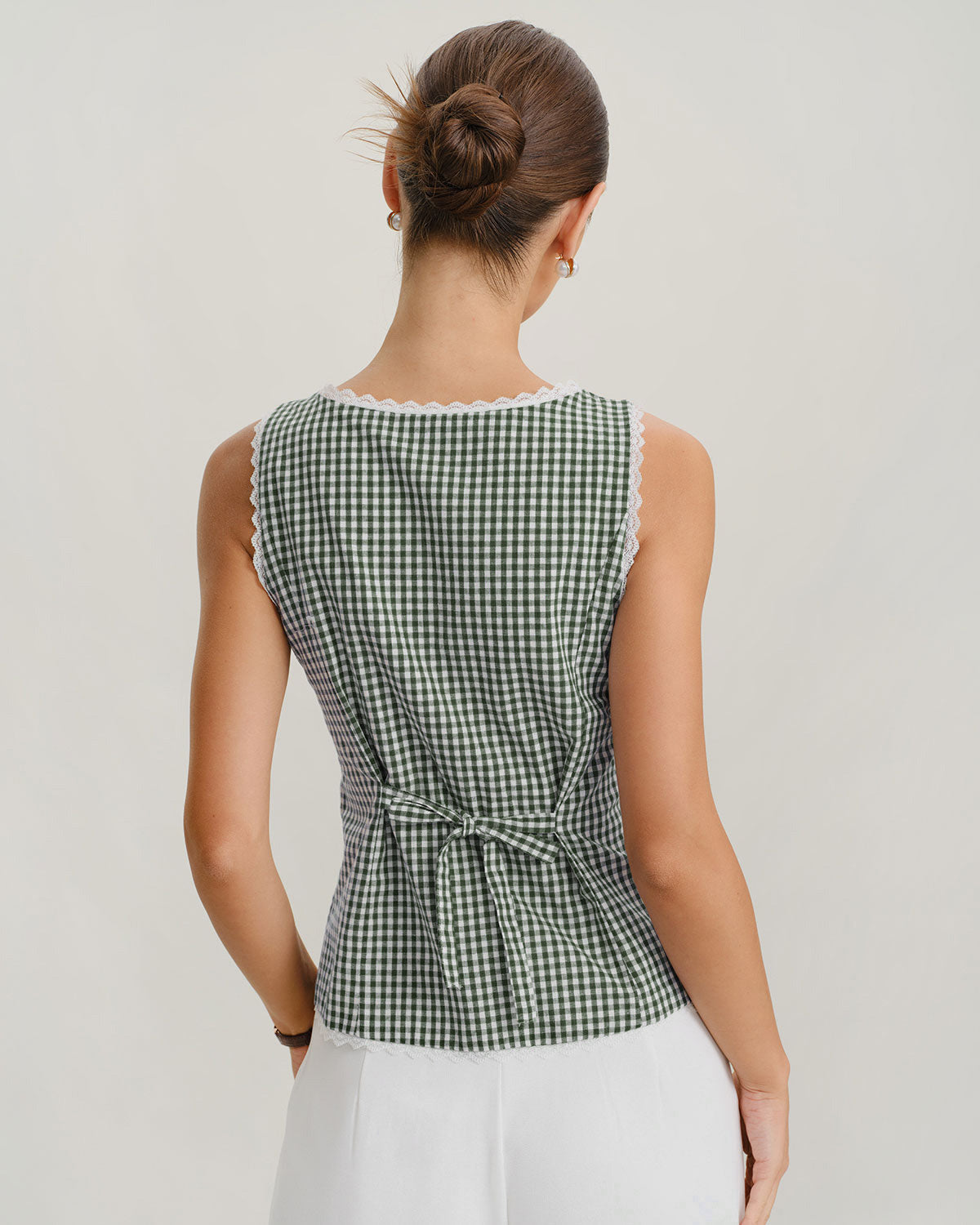 Top de Tirantes Cuadros Escote Barca — Verde