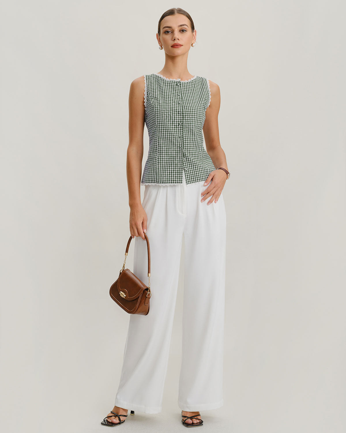 Top de Tirantes Cuadros Escote Barca — Verde