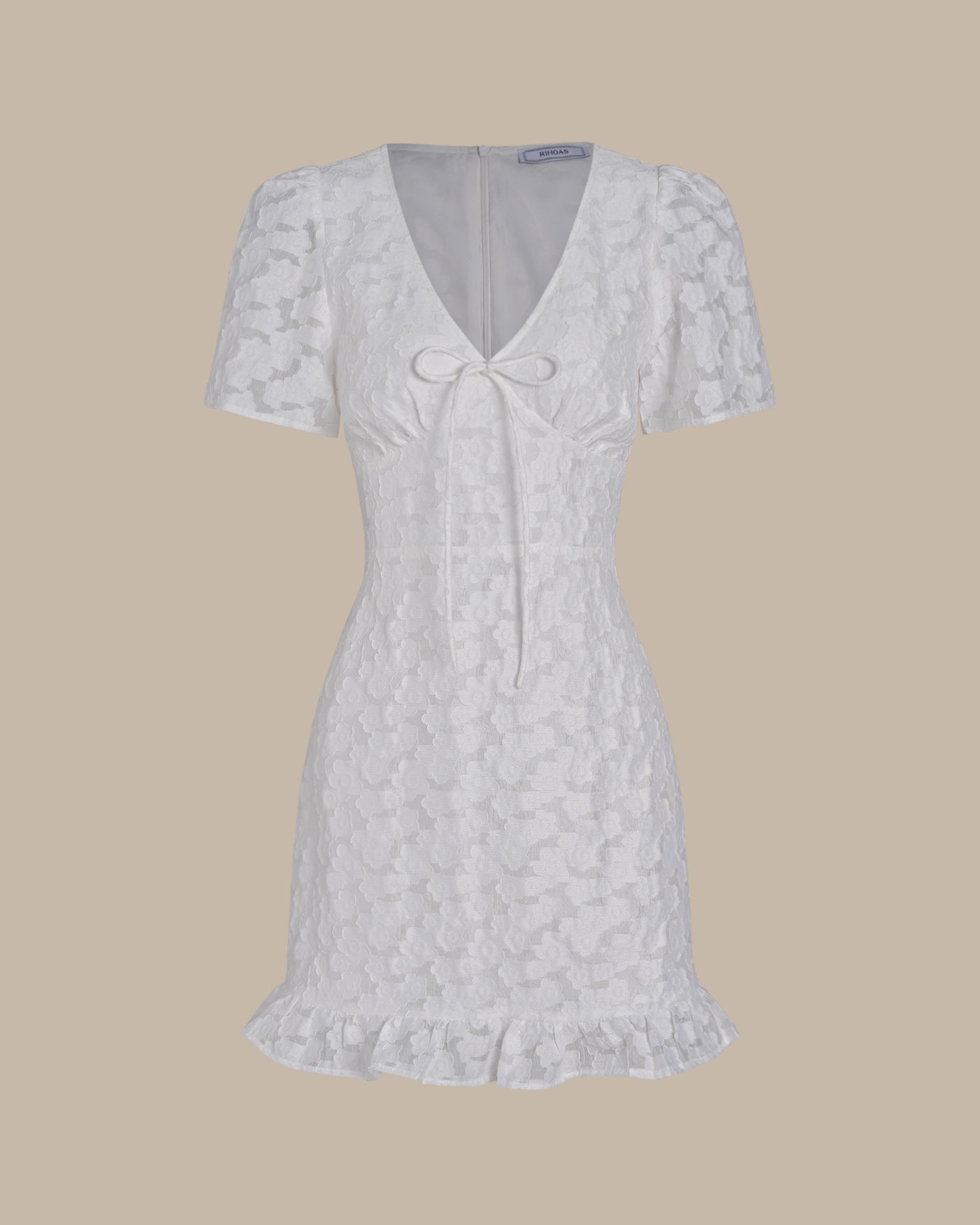 Vestido Mini Jacquard Escote en V — Blanco