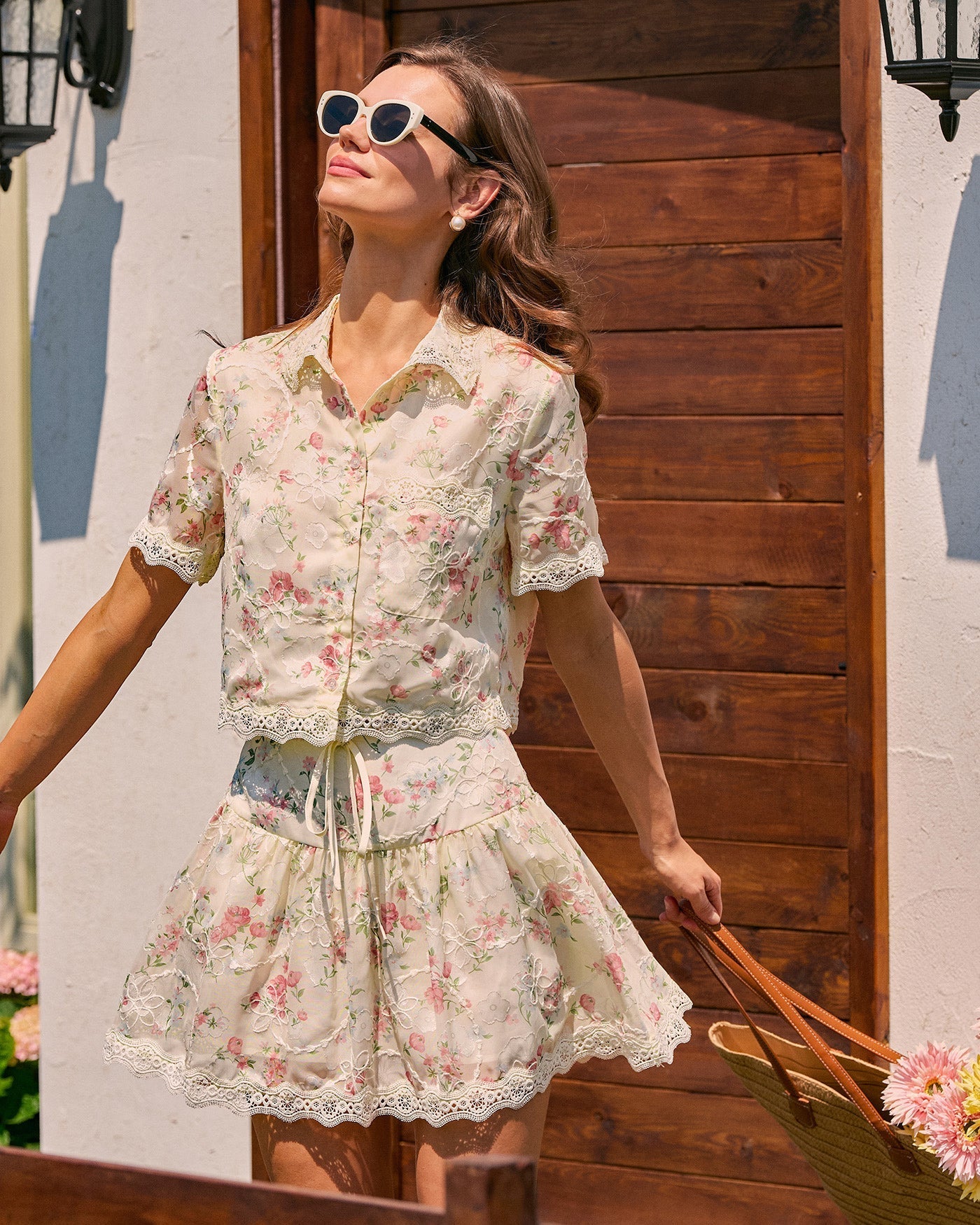 Blusa Cuello Camisero Encaje — Floral