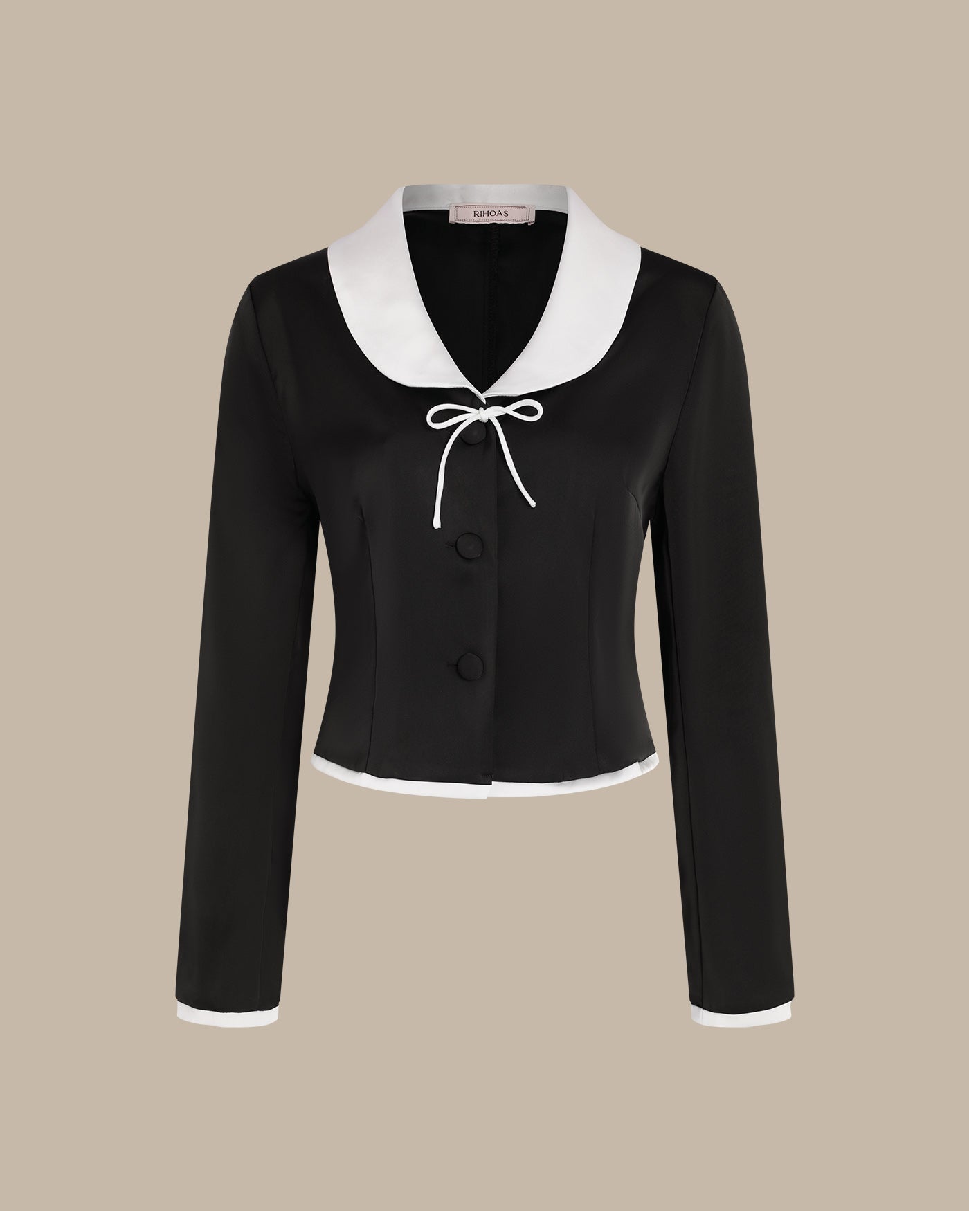 Blusa Satinada con Cuello — Negro