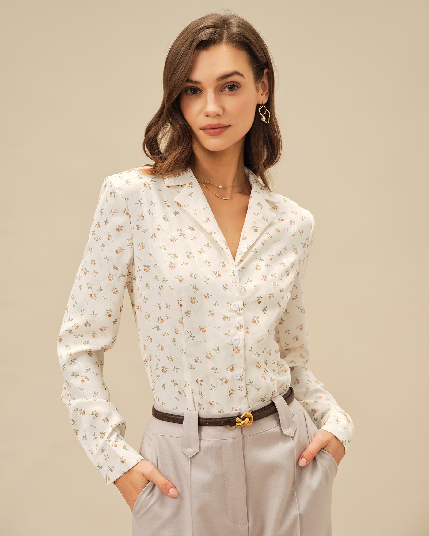 Blusa Floral con Cuello — Albaricoque