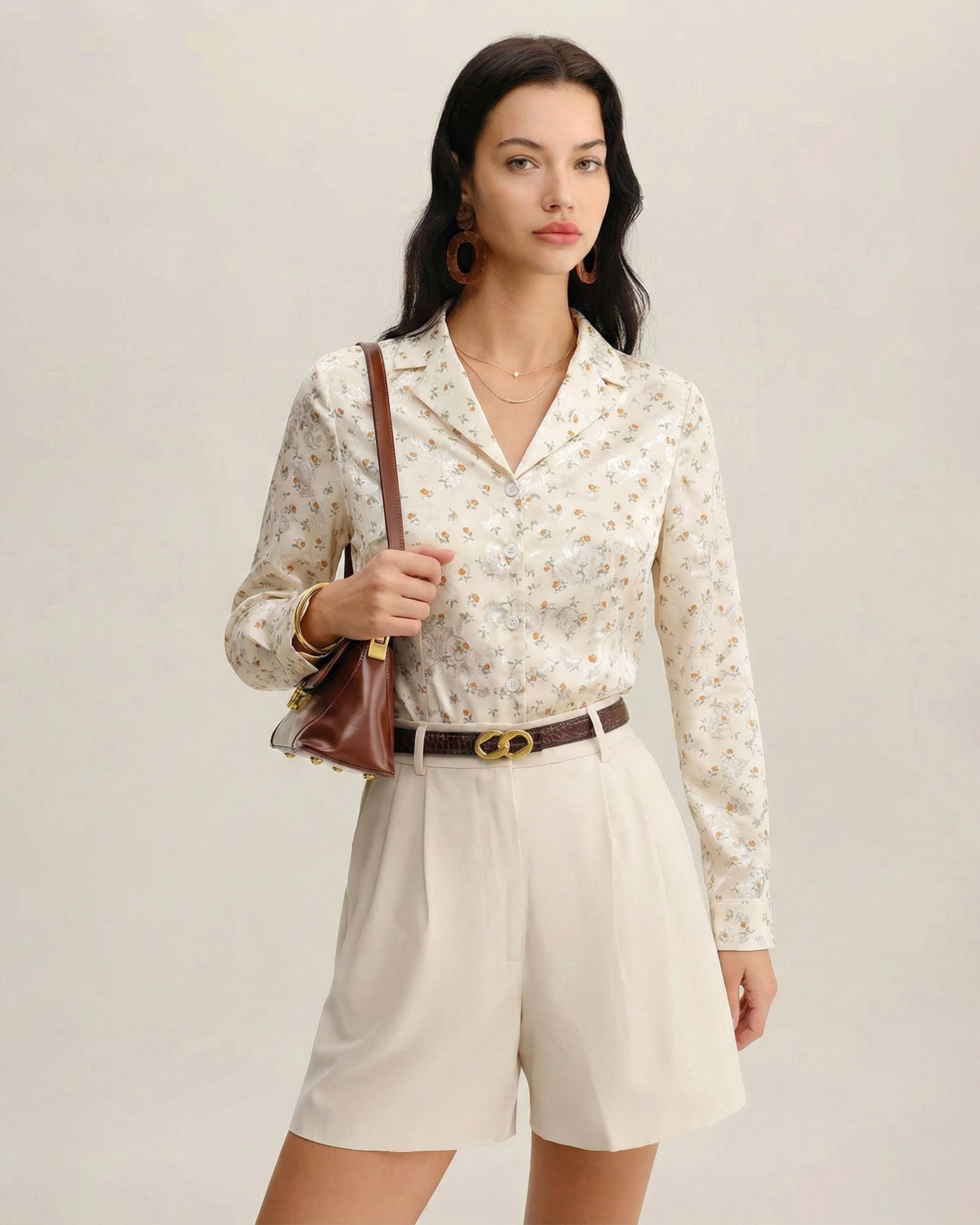 Blusa Floral con Cuello — Albaricoque