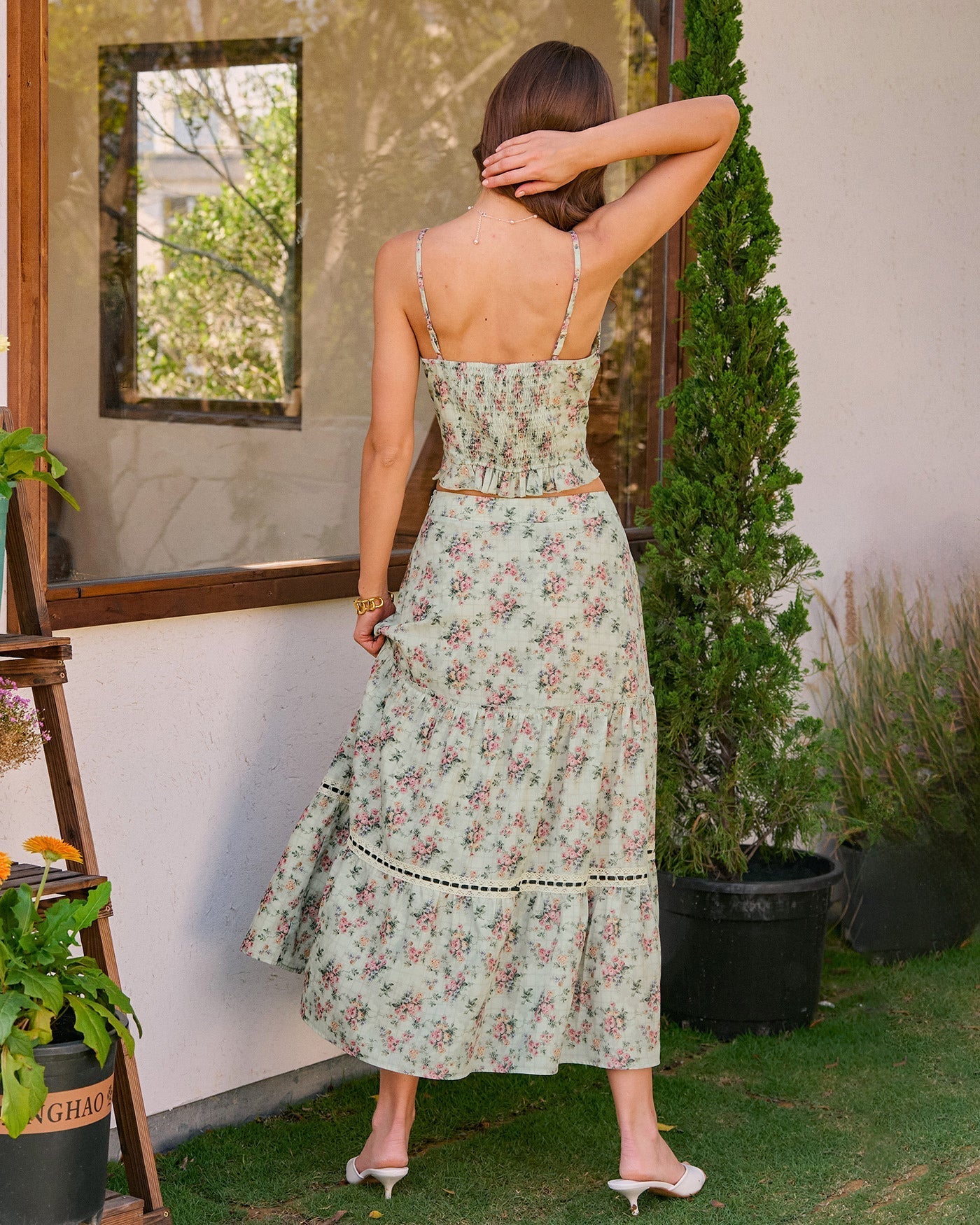 Top Cami Floral con Escote Corazón — Verde