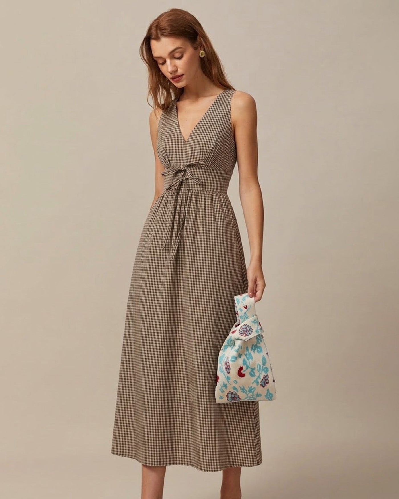 Vestido Maxi de Cuadros — Marrón