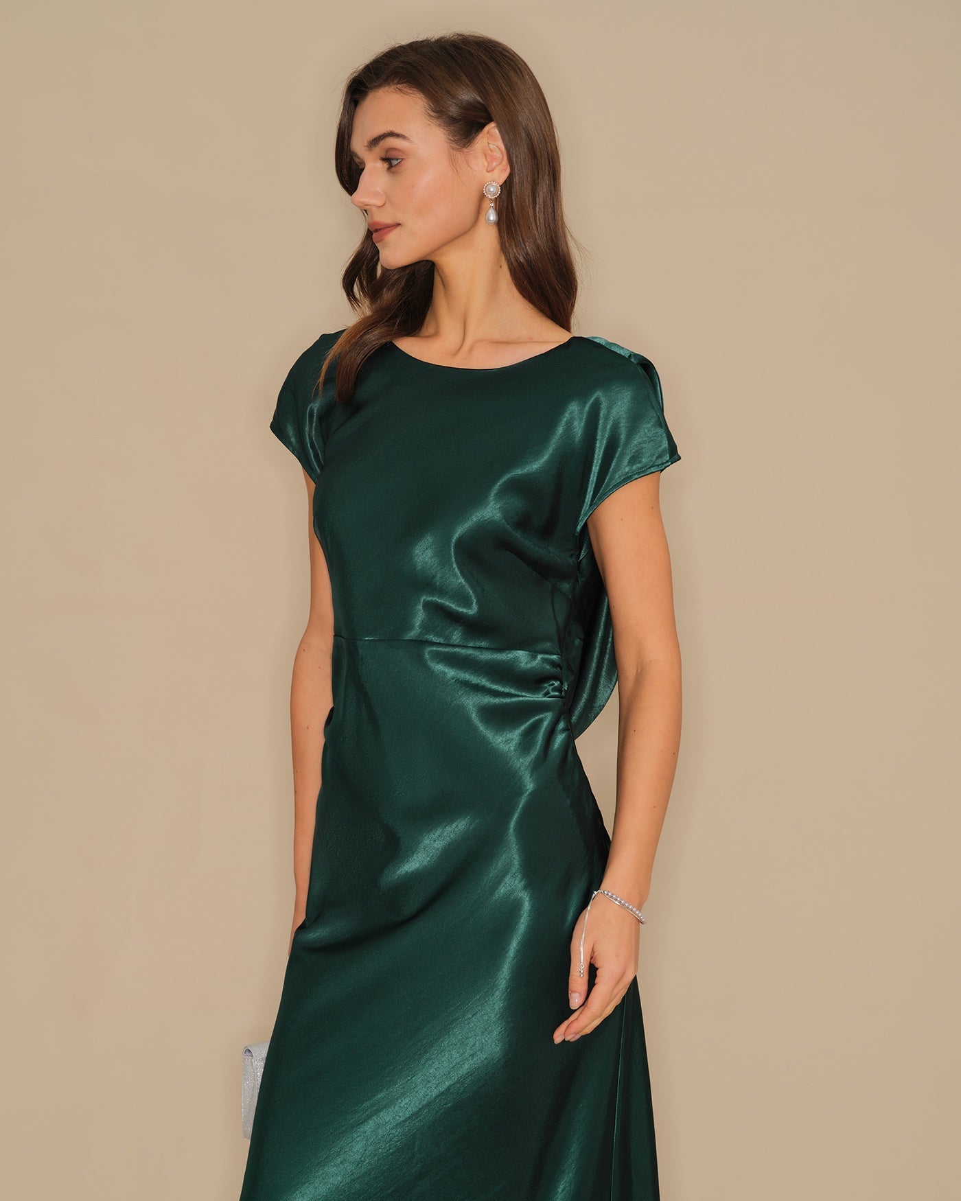 Vestido Maxi Satinado con Lazada — Verde