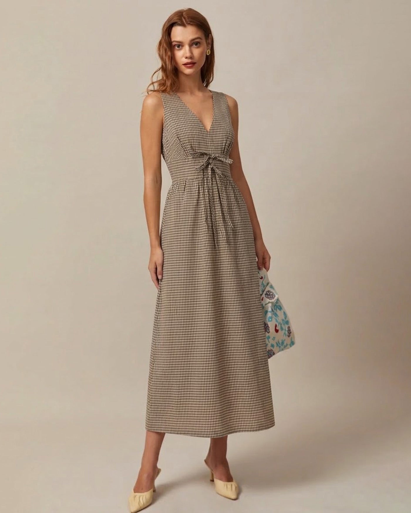 Vestido Maxi de Cuadros — Marrón