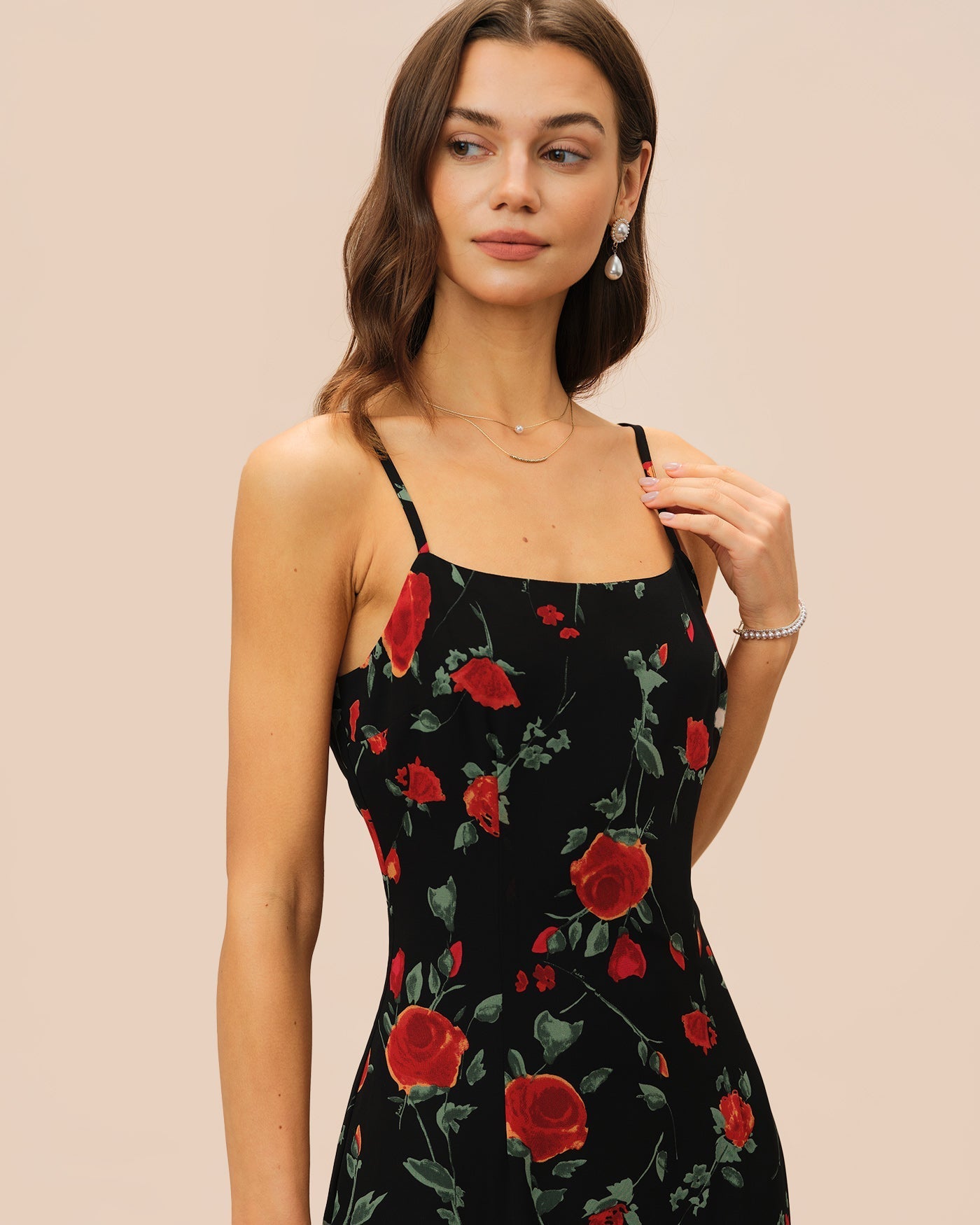Vestido Maxi Chiffon Floral — Negro