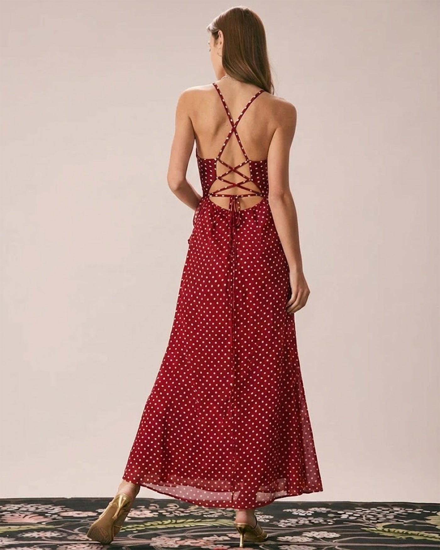 Vestido Maxi Slip de Lunares — Rojo