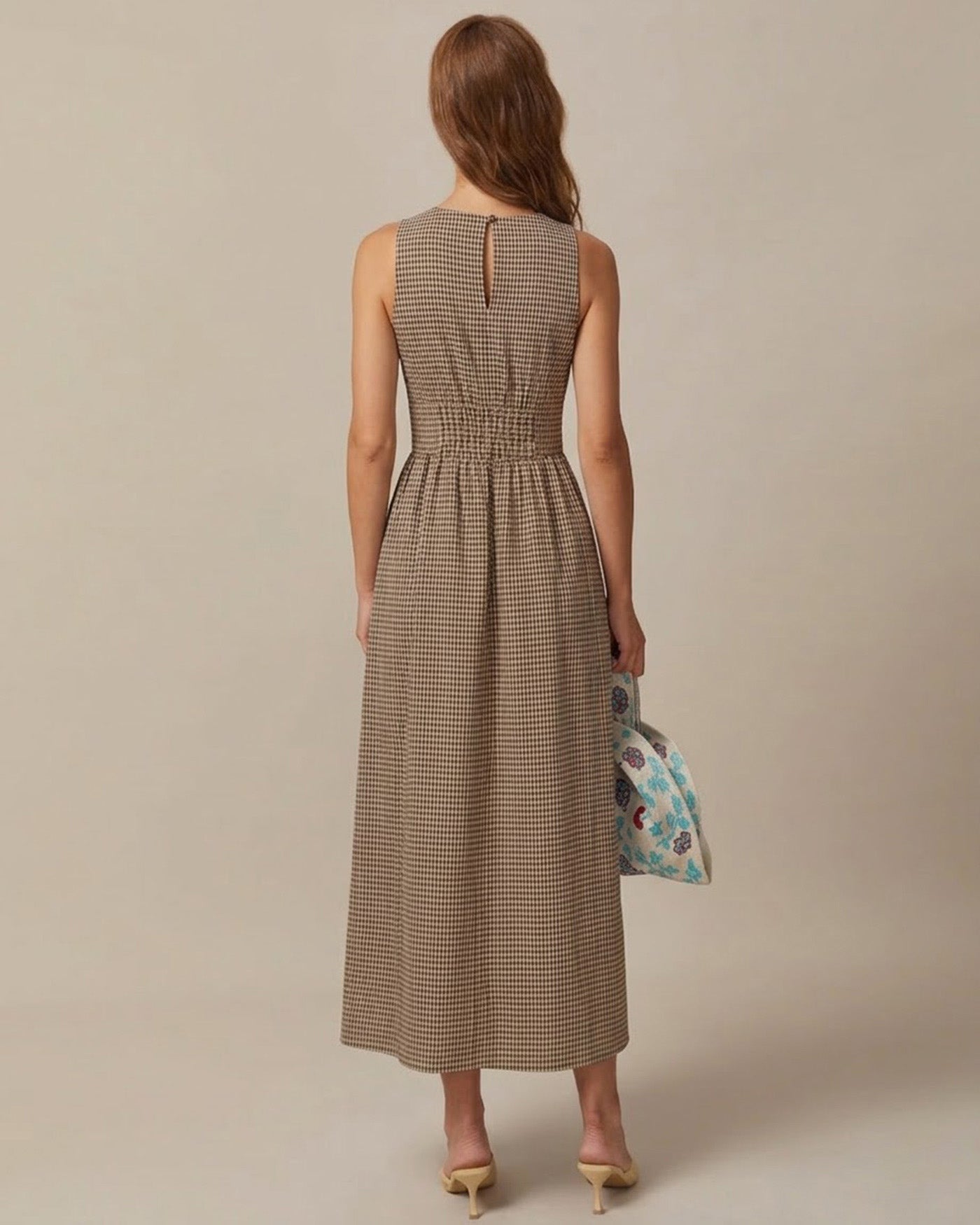 Vestido Maxi de Cuadros — Marrón