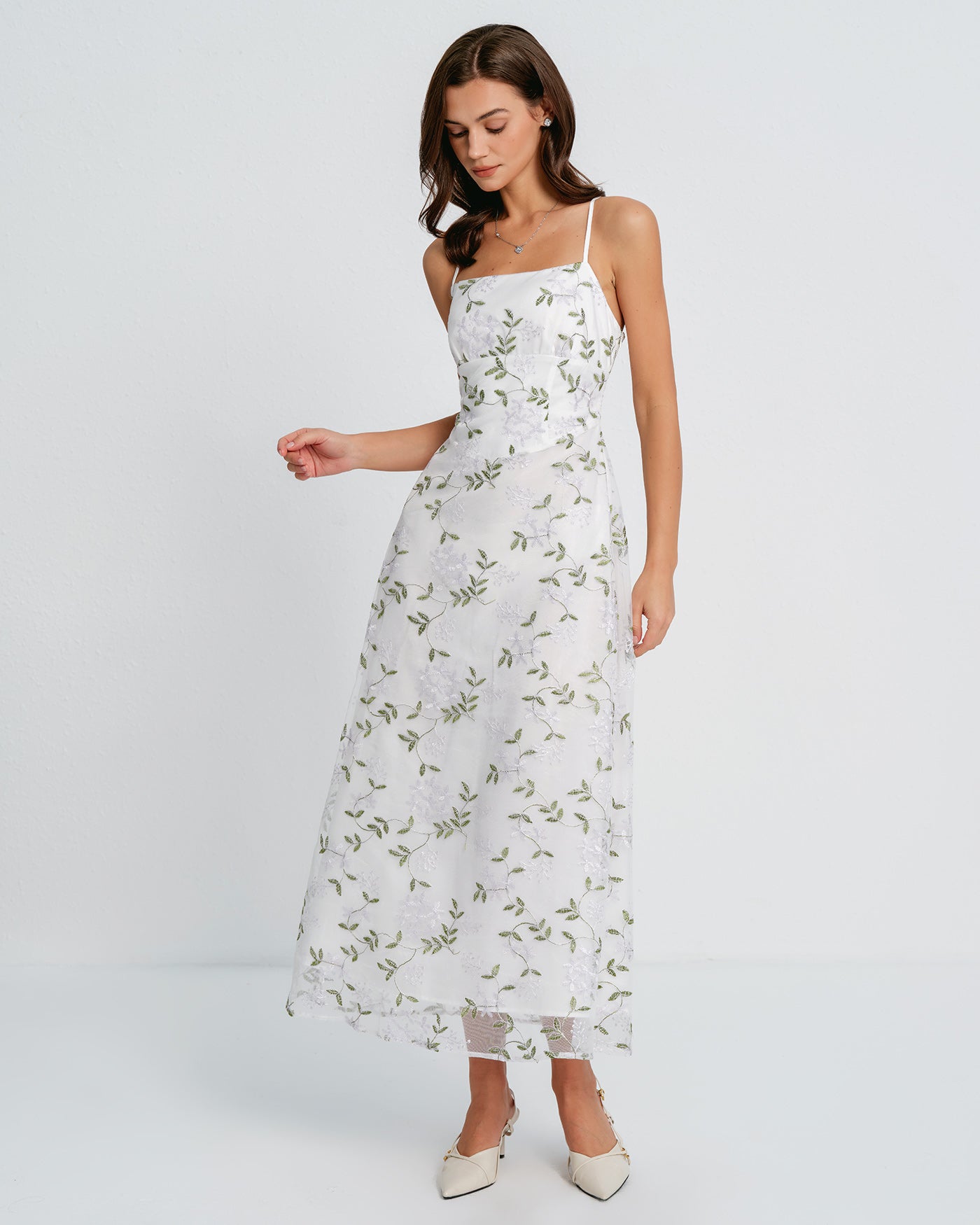 Vestido Maxi Slip Floral — Blanco