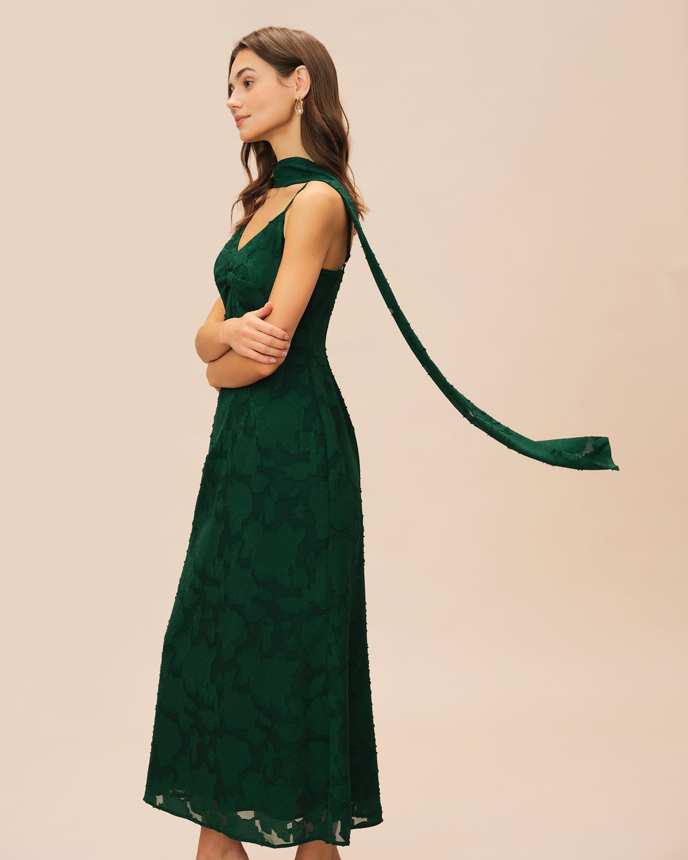 Vestido Maxi Slip Jacquard — Verde