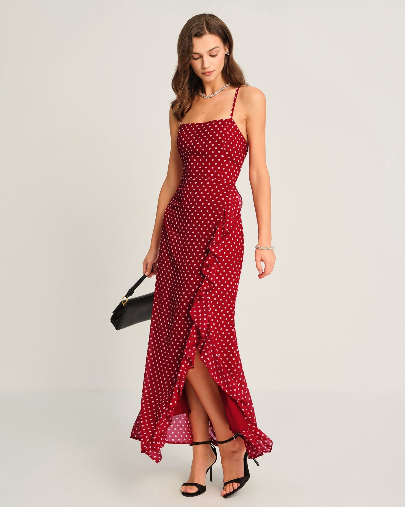 Vestido Maxi Slip de Lunares — Rojo