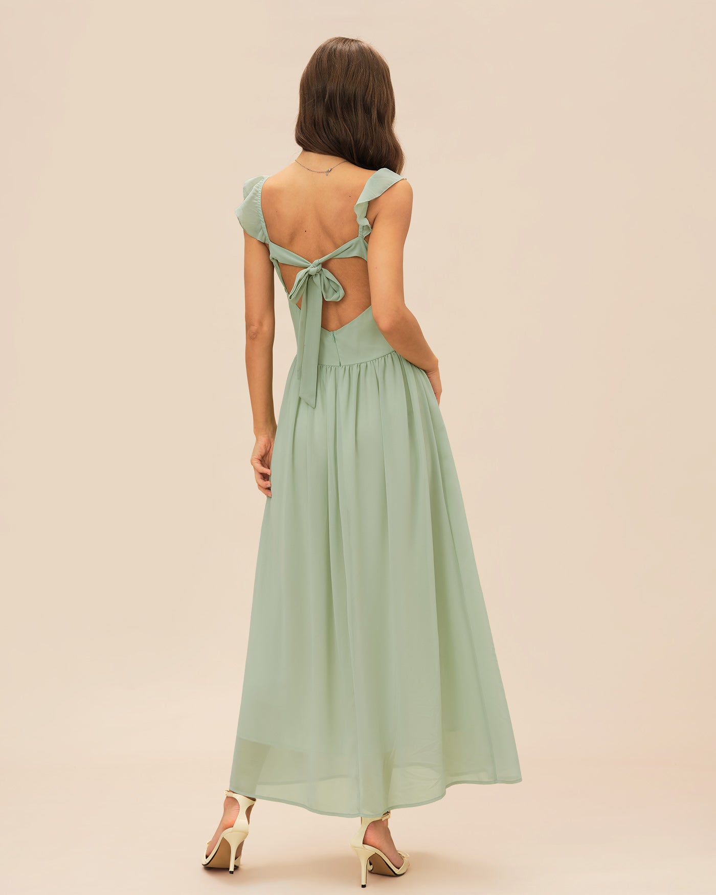 Vestido Maxi con Volantes y Lazada — Verde