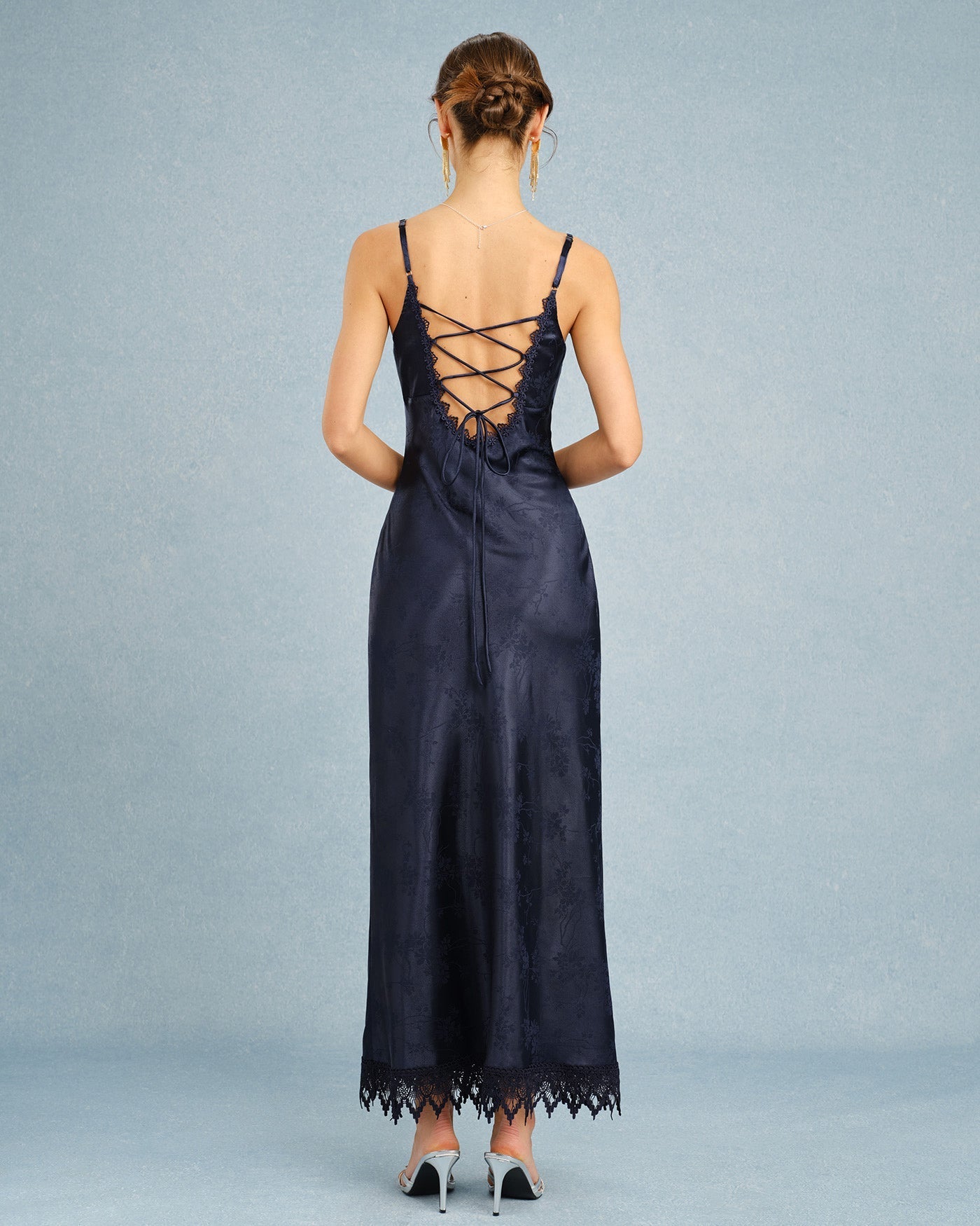 Vestido Largo Jacquard con Encaje
