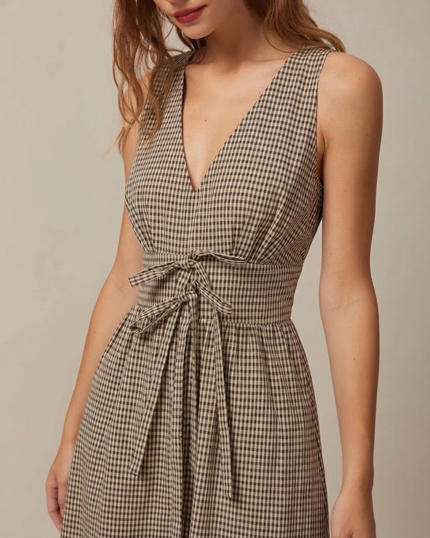 Vestido Maxi de Cuadros — Marrón