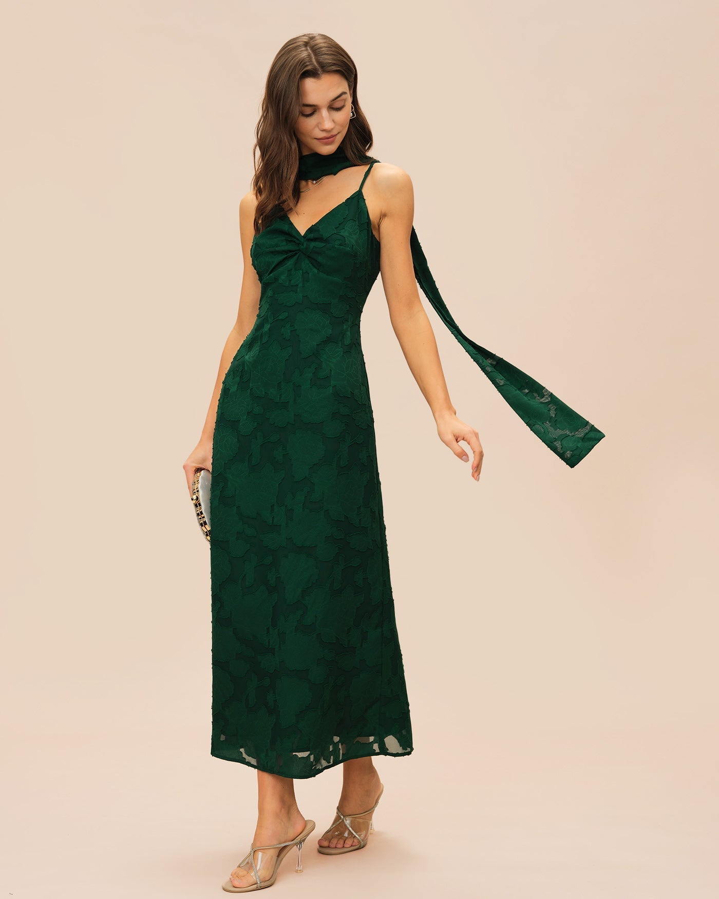 Vestido Maxi Slip Jacquard — Verde