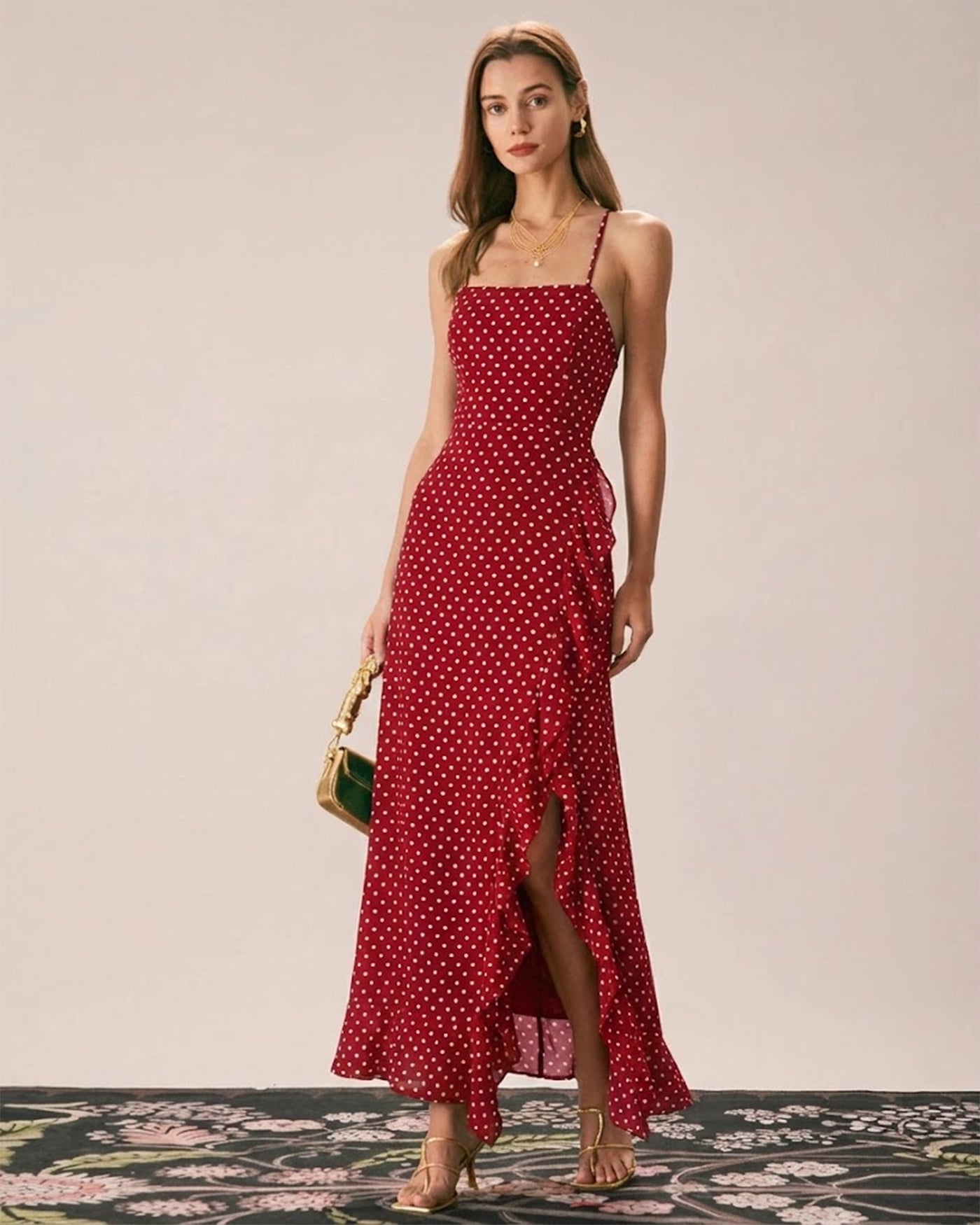 Vestido Maxi Slip de Lunares — Rojo