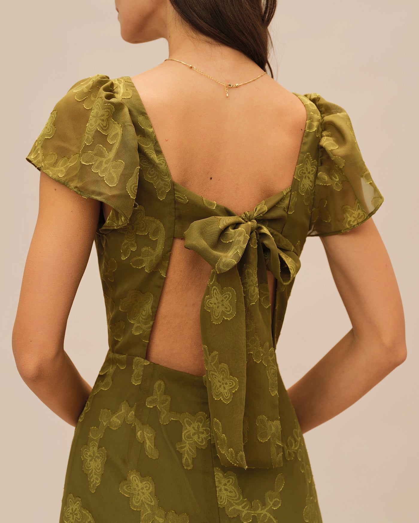 Vestido Maxi Jacquard Escote Corazón — Verde