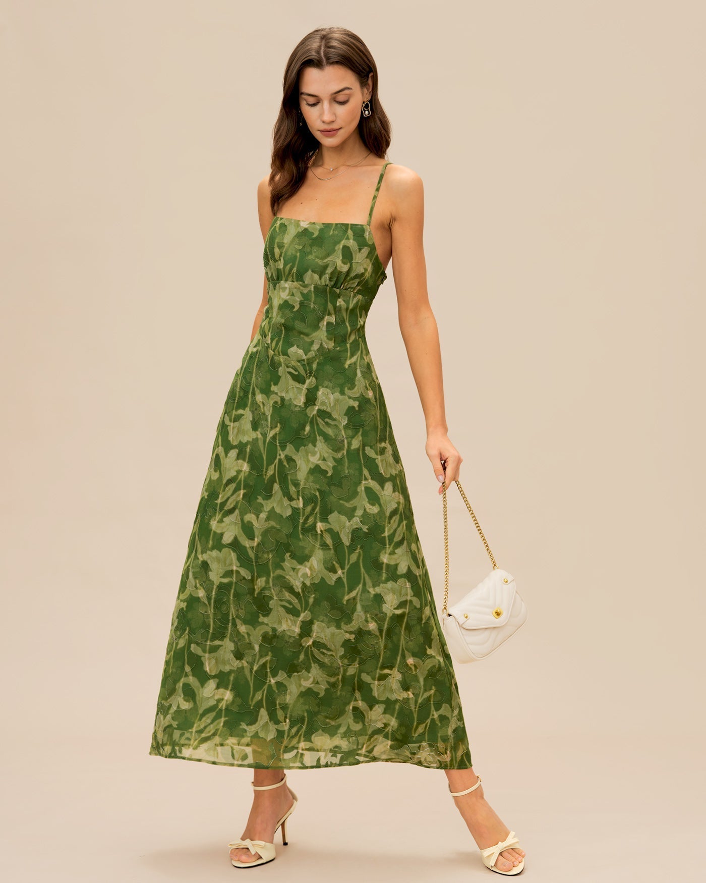 Vestido Maxi Floral Espalda Cruzada — Verde