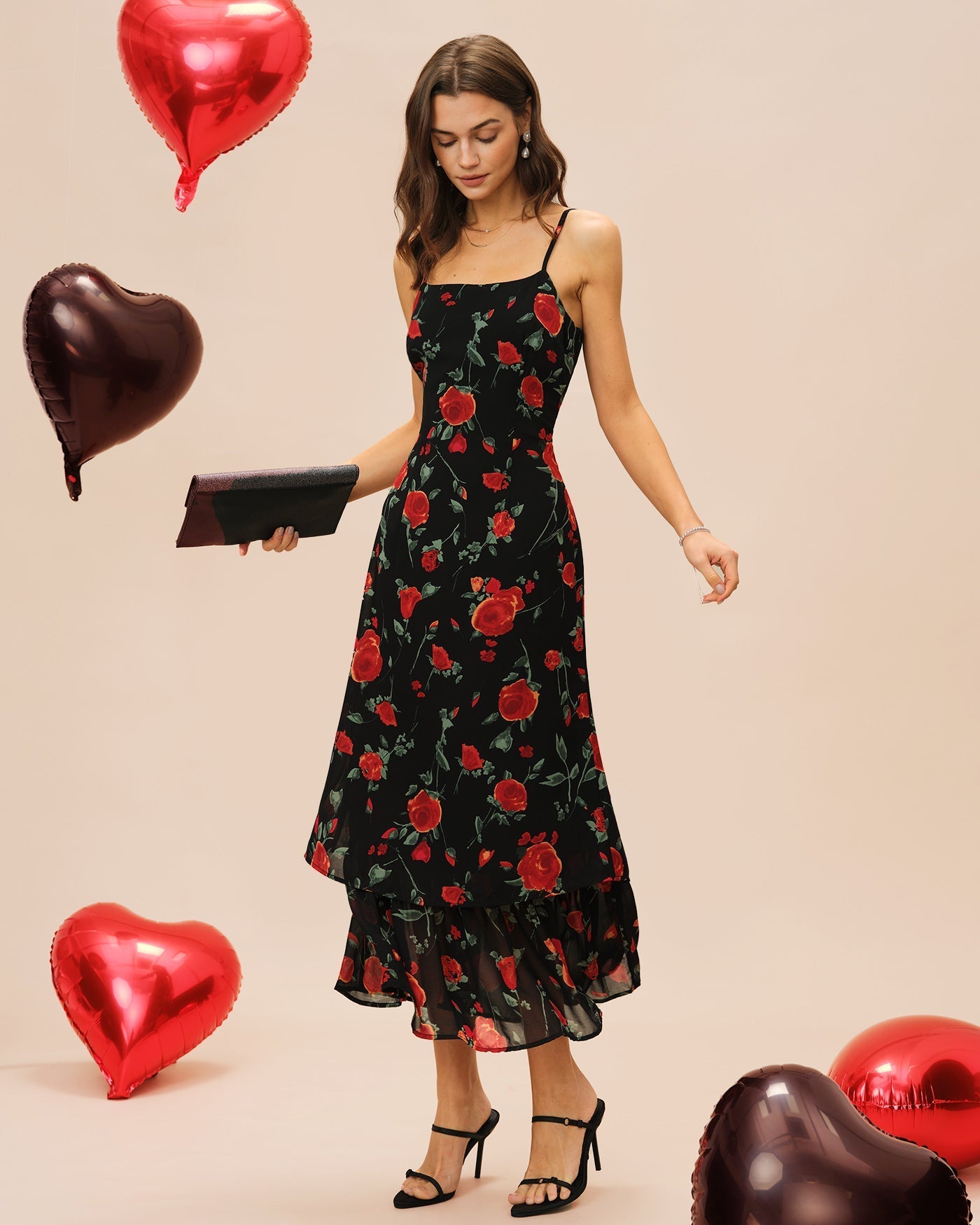 Vestido Maxi Chiffon Floral — Negro